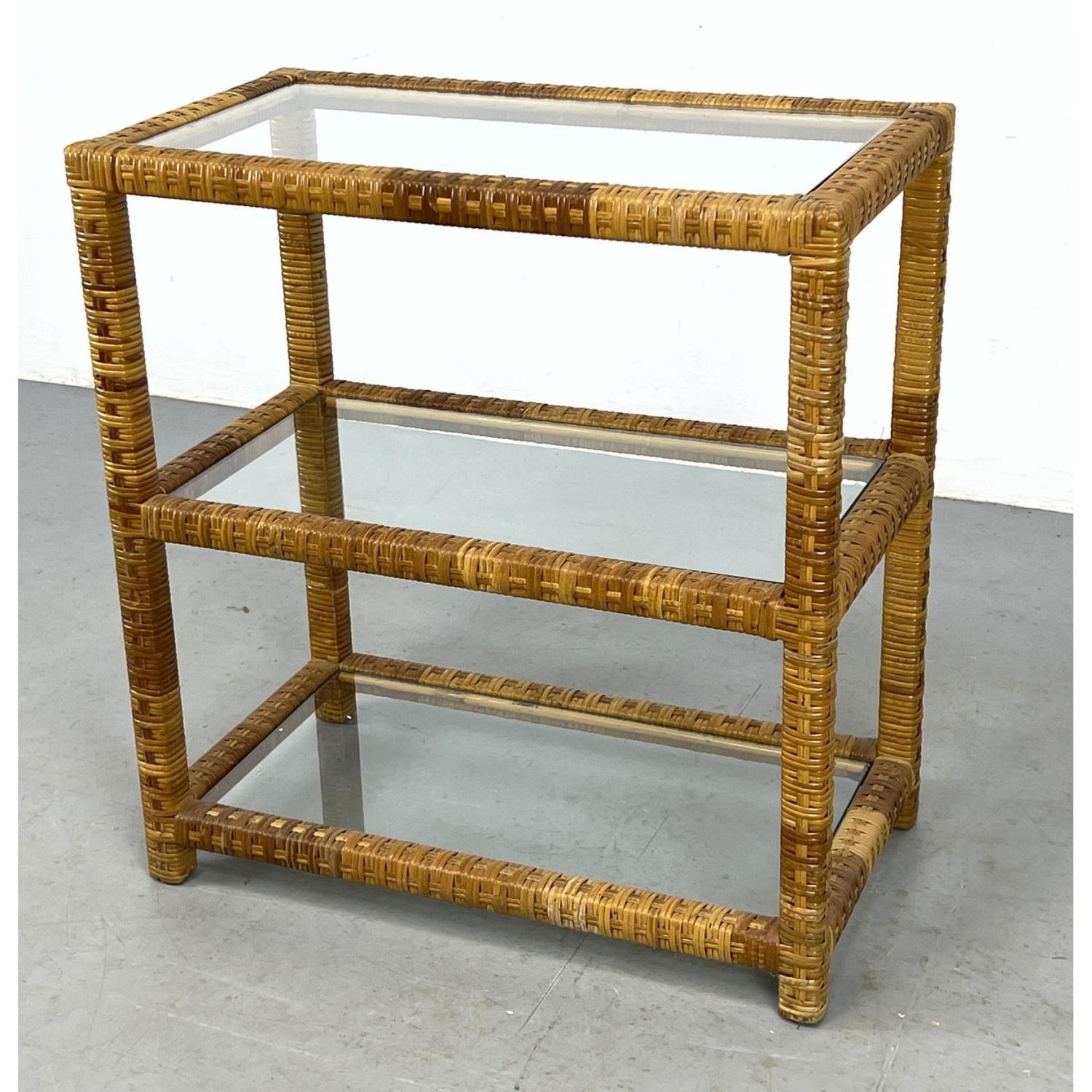 Small Modernist Rattan and Glass