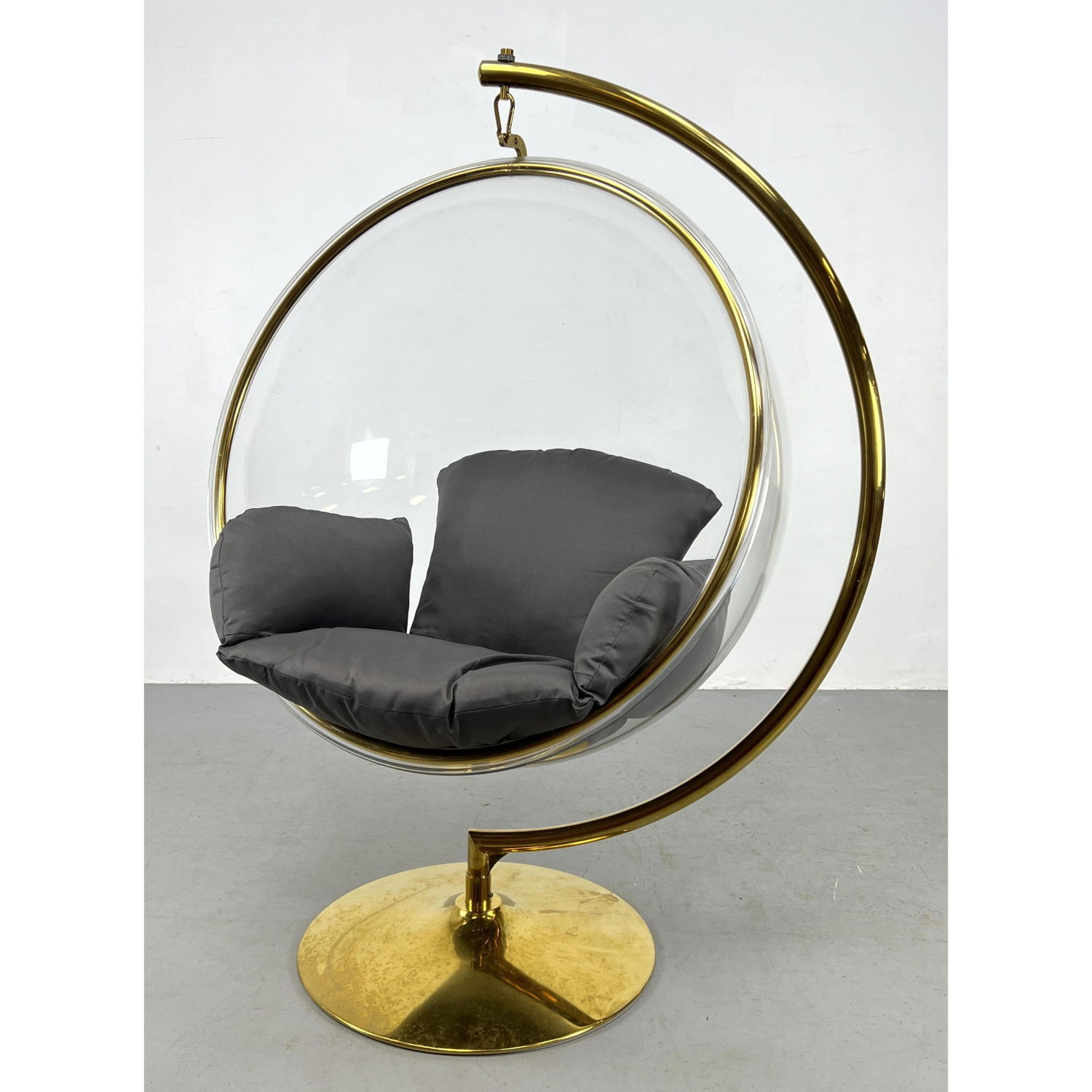 Lucite Bubble Hanging Chair. Brass