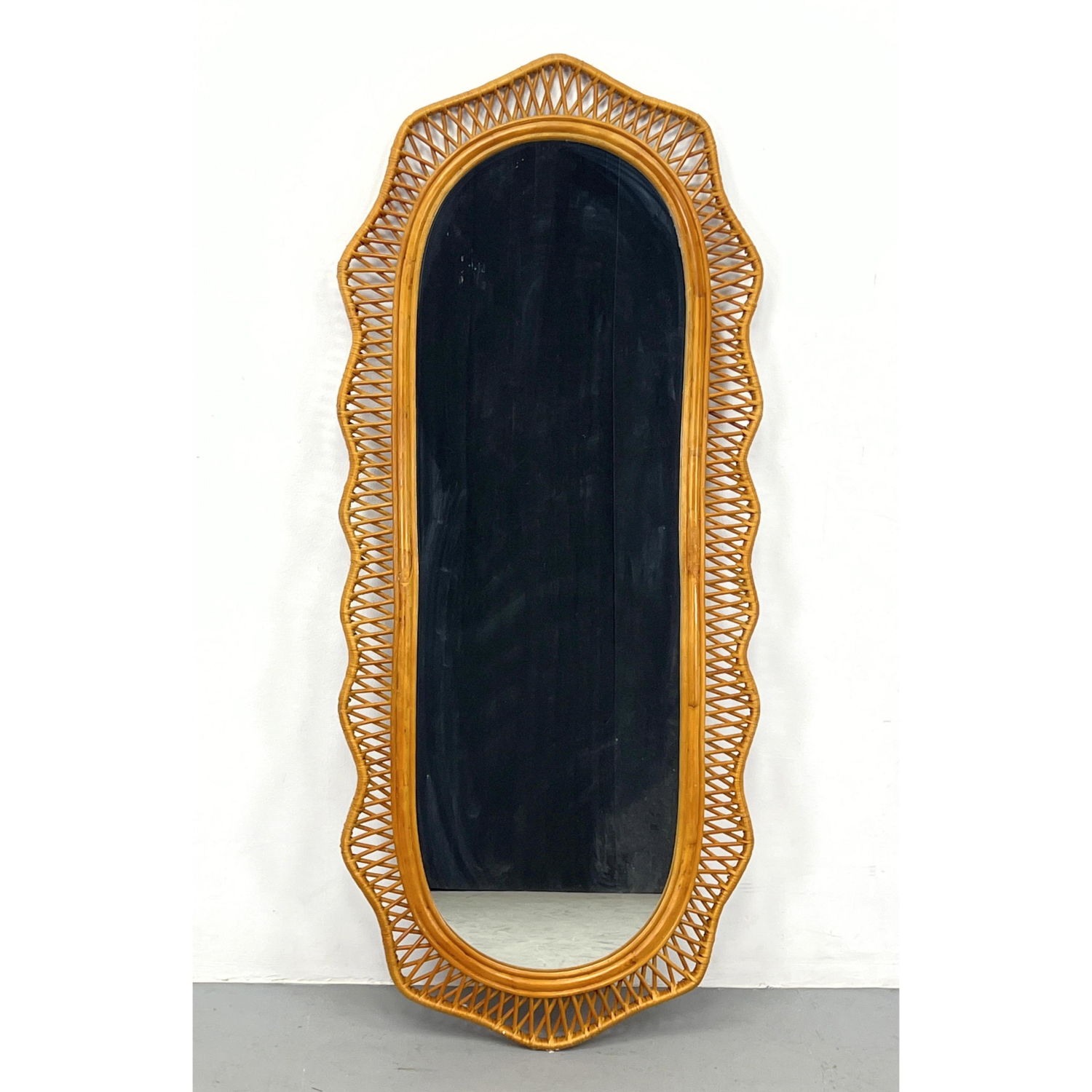 Large Oval Wicker Rattan Wall Mirror.