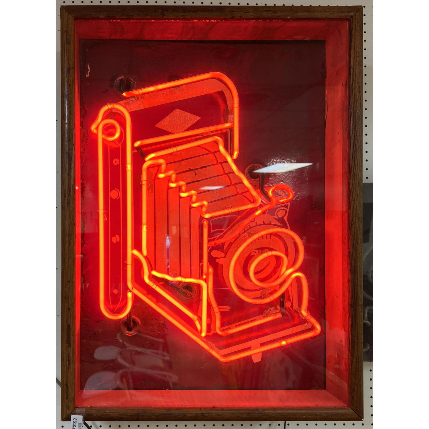 Neon Sign Red Old Time CAMERA In Oak