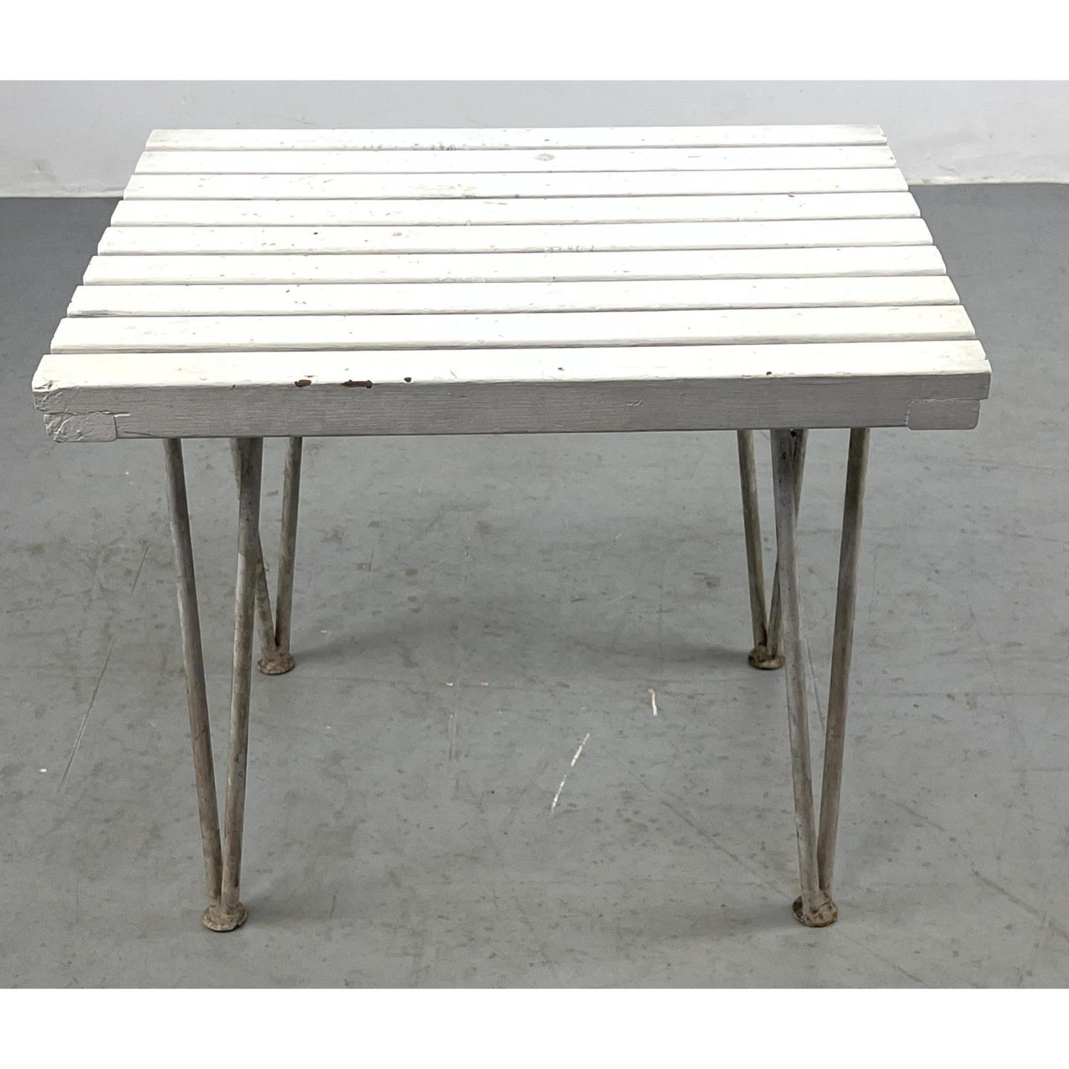 Painted White Slat Top Table. Painted