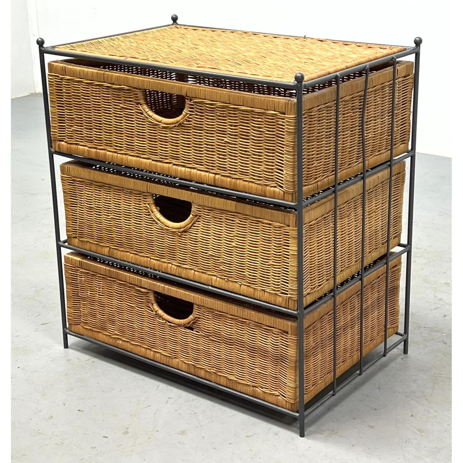 Three Woven Rattan Drawers Cabinet.