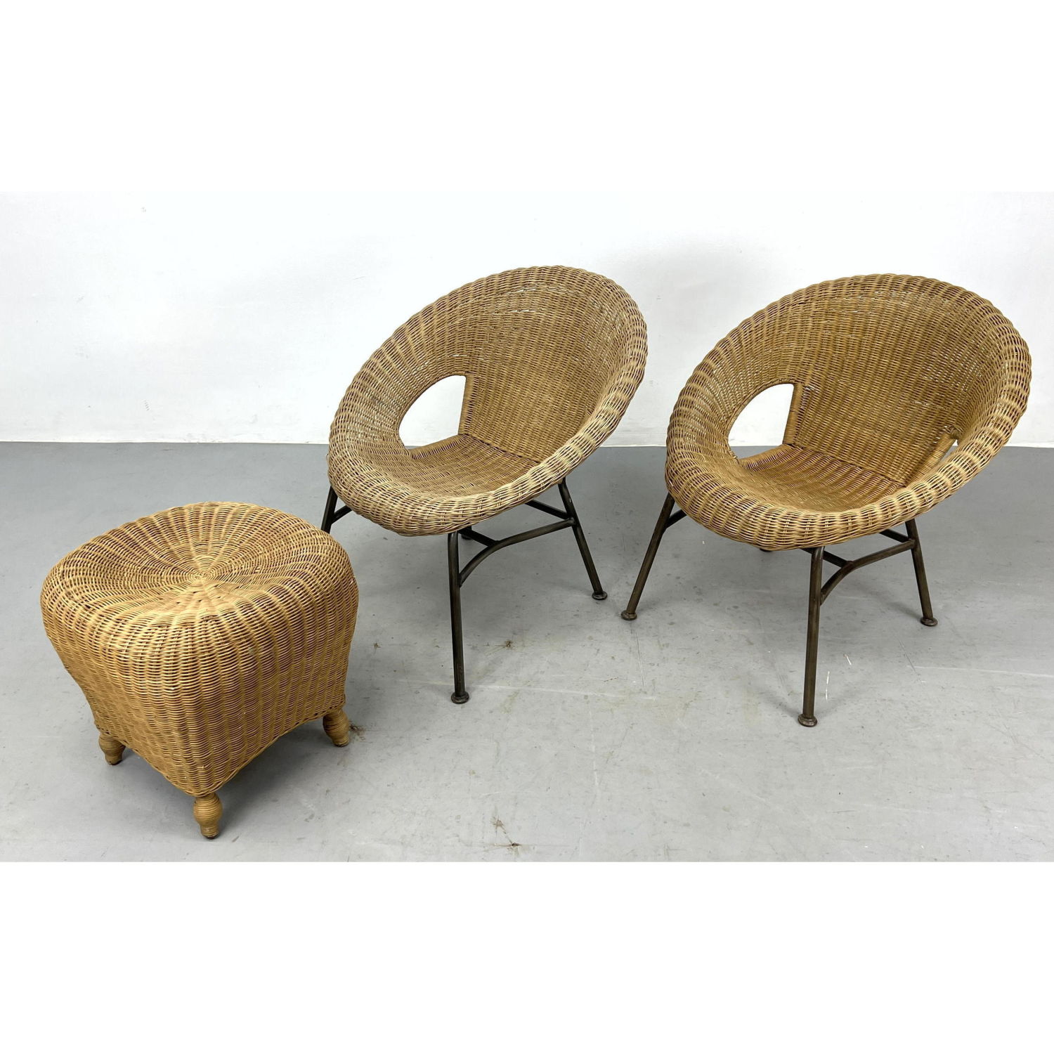 3pc Woven Wicker Lounge Chairs