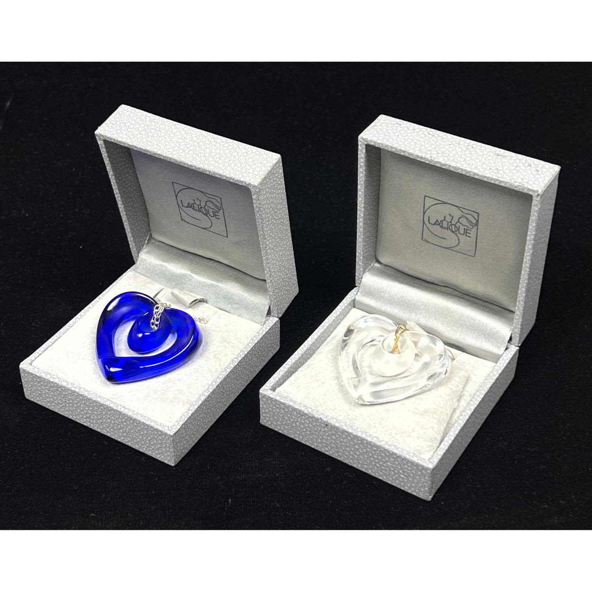 2pc LALIQUE France Crystal Heart 2ff506