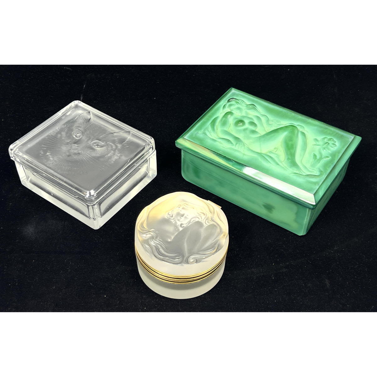 3pc LALIQUE French Crystal Boxes.