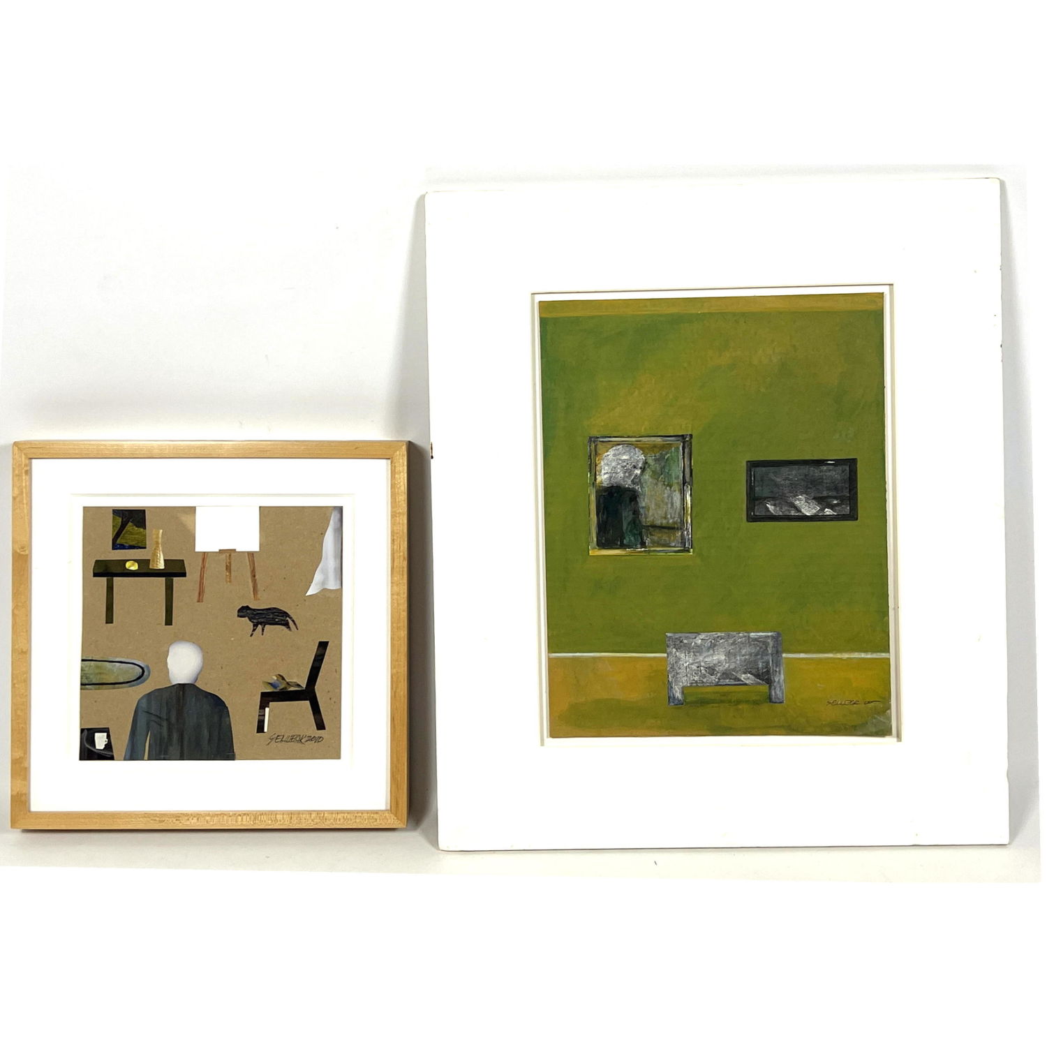 2pc JOHN SELLECK Mixed Media Modernist 2ff524