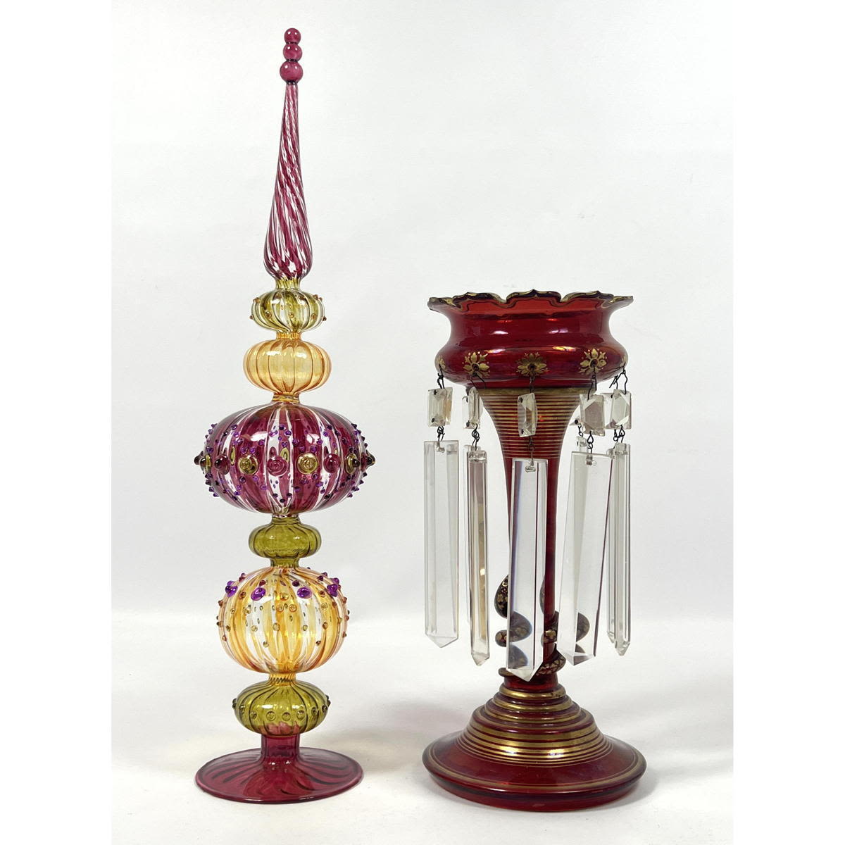 2pc Red Glass Luster with Prisms 2ff546