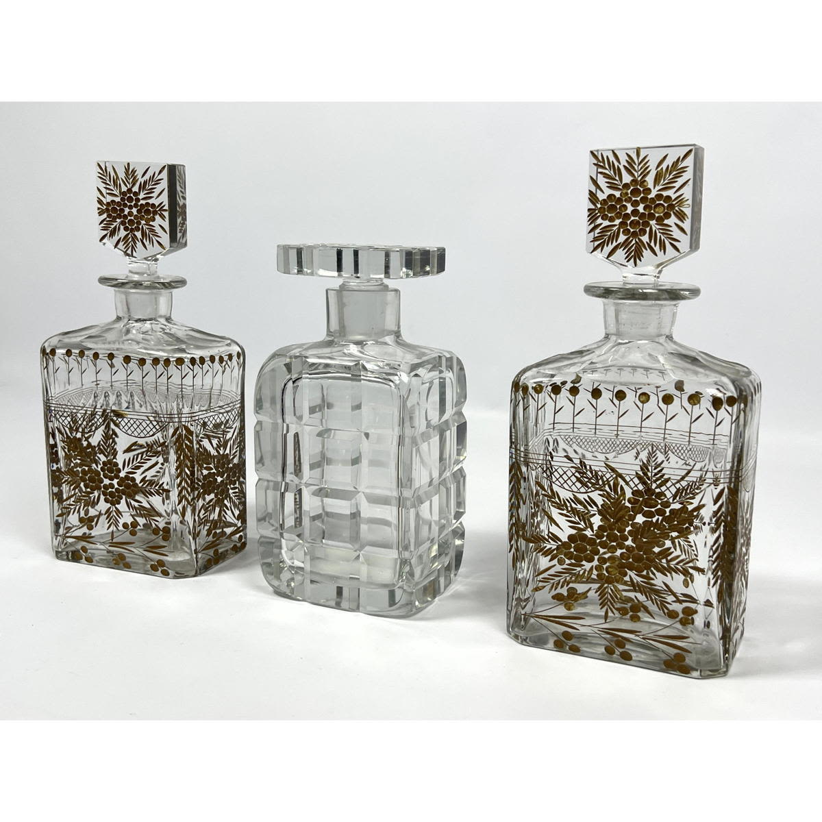 Lot 3 Crystal Decanters. One Cut