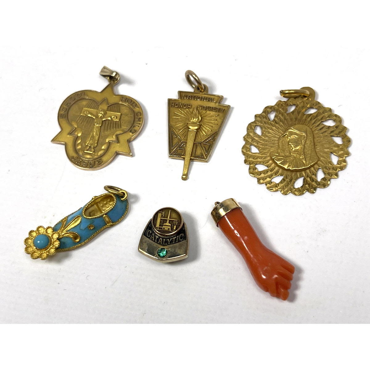 Lot 6pc 10K 14K and 18K Gold Charms  2ff585