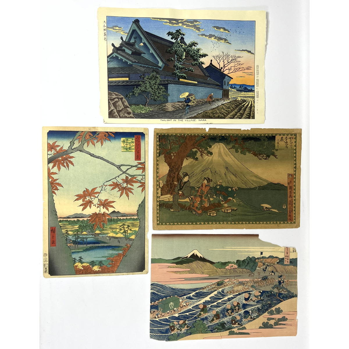 4pc Asian Block prints. Landscapes.