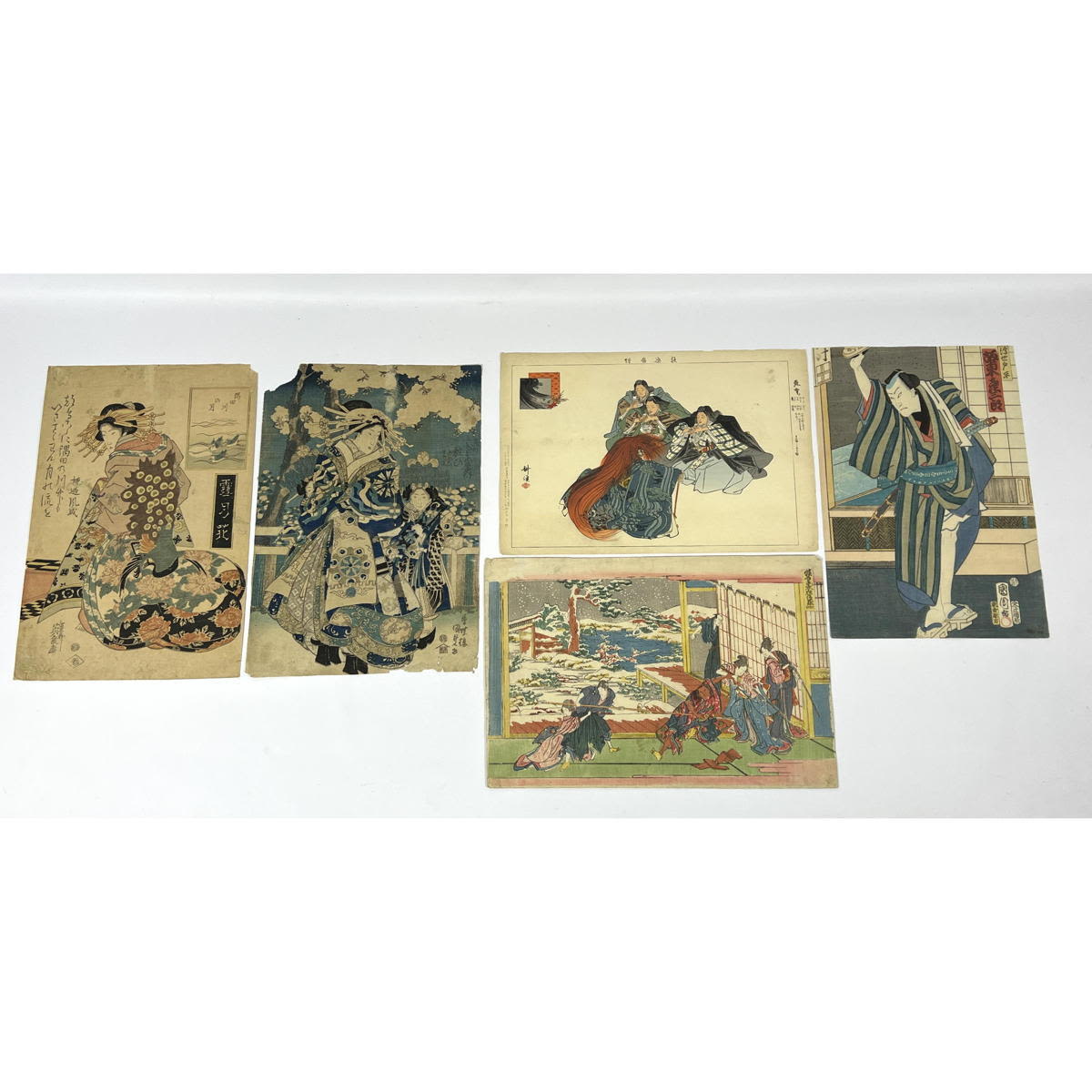 5pc Japanese Figural Woodcut Prints  2ff5c7