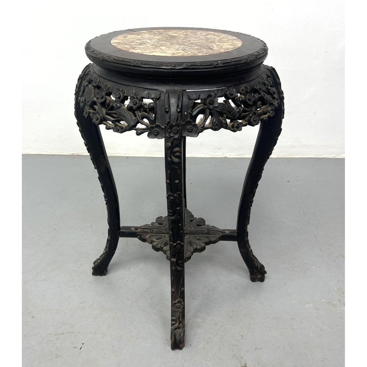 Asian Carved Wood Marble Top Side