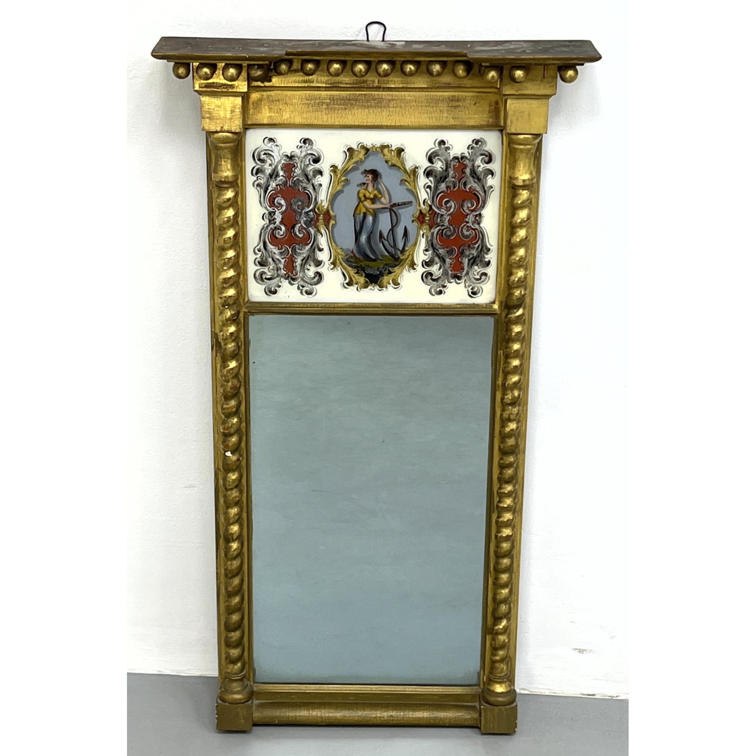 Gilt Painted Antique Trumeau Mirror.