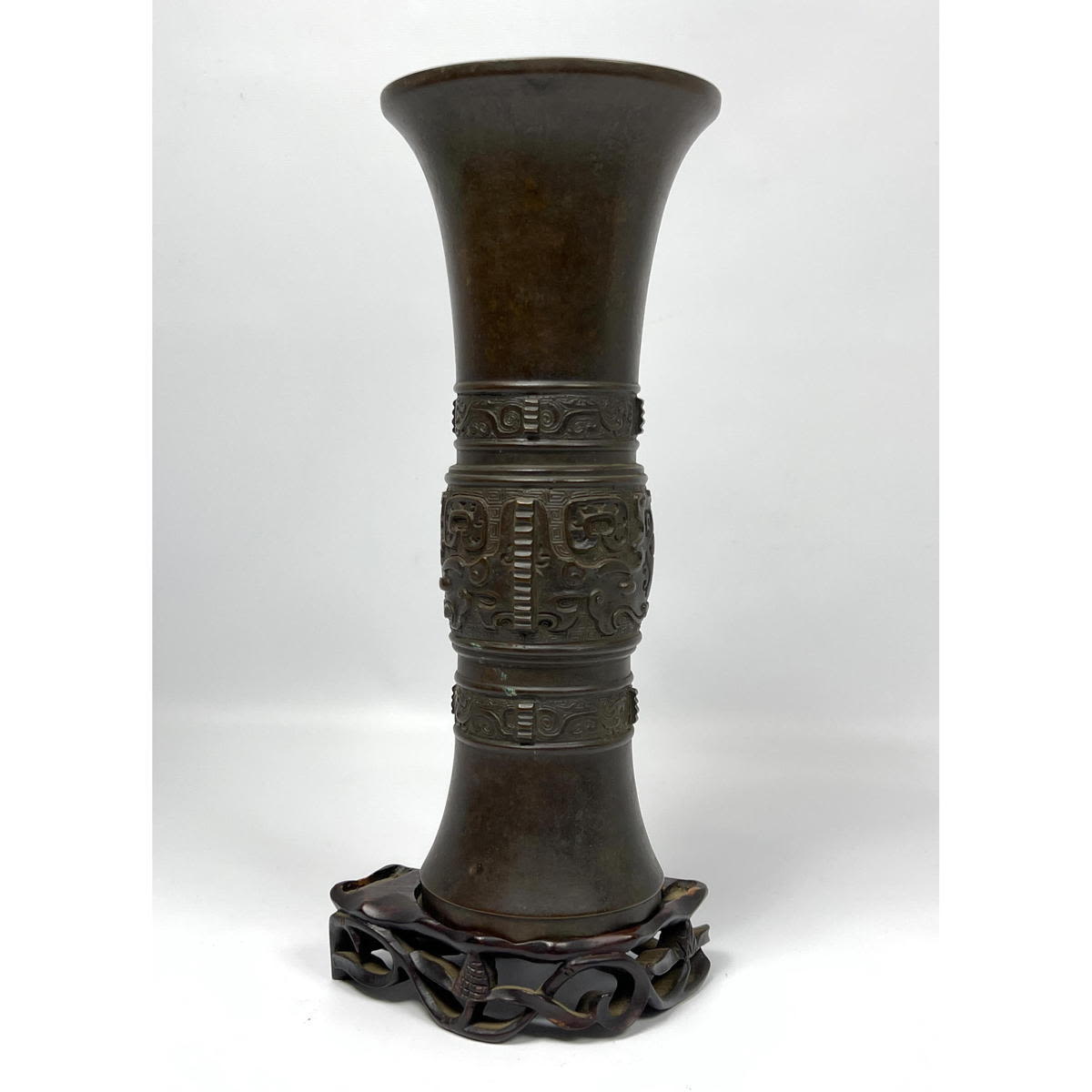Chinese Bronze Corseted Vase, Decorated