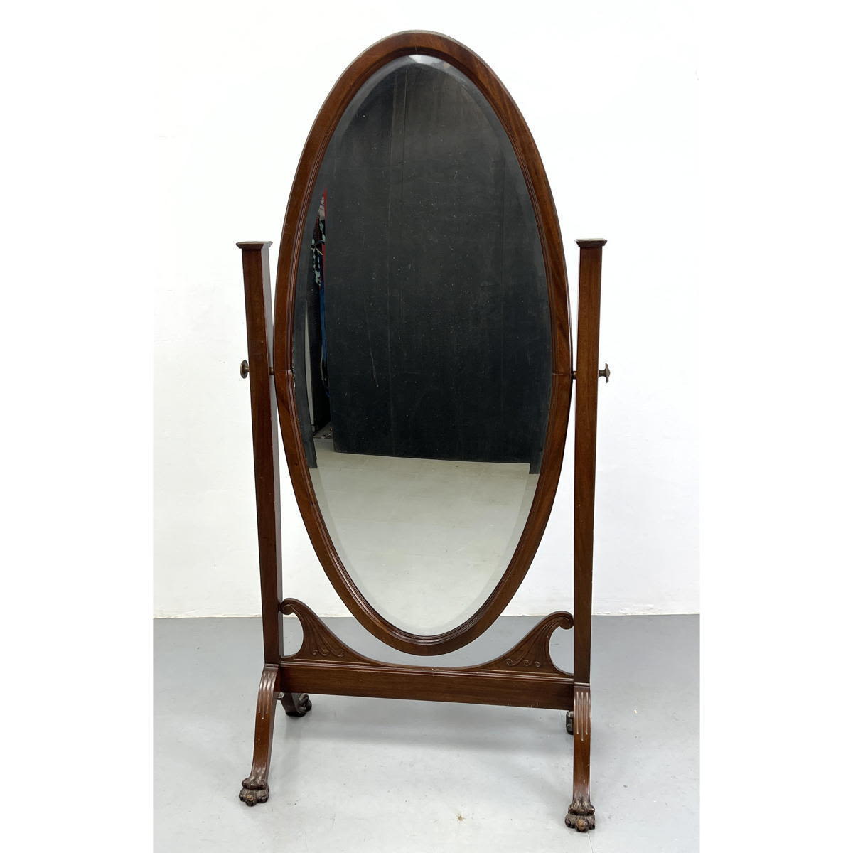 Vintage Mahogany Oval Cheval Mirror  2ff664
