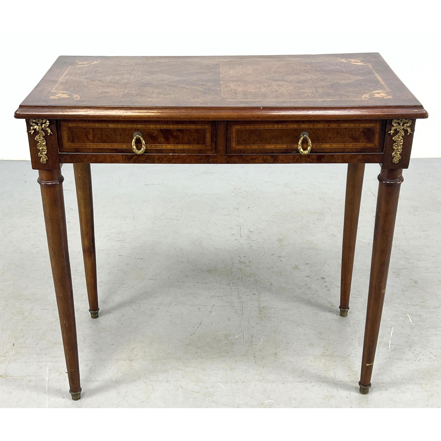 Burl Wood Inlaid Top Writing Desk