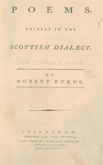 1 vol.  Burns, Robert. Poems. Chiefly