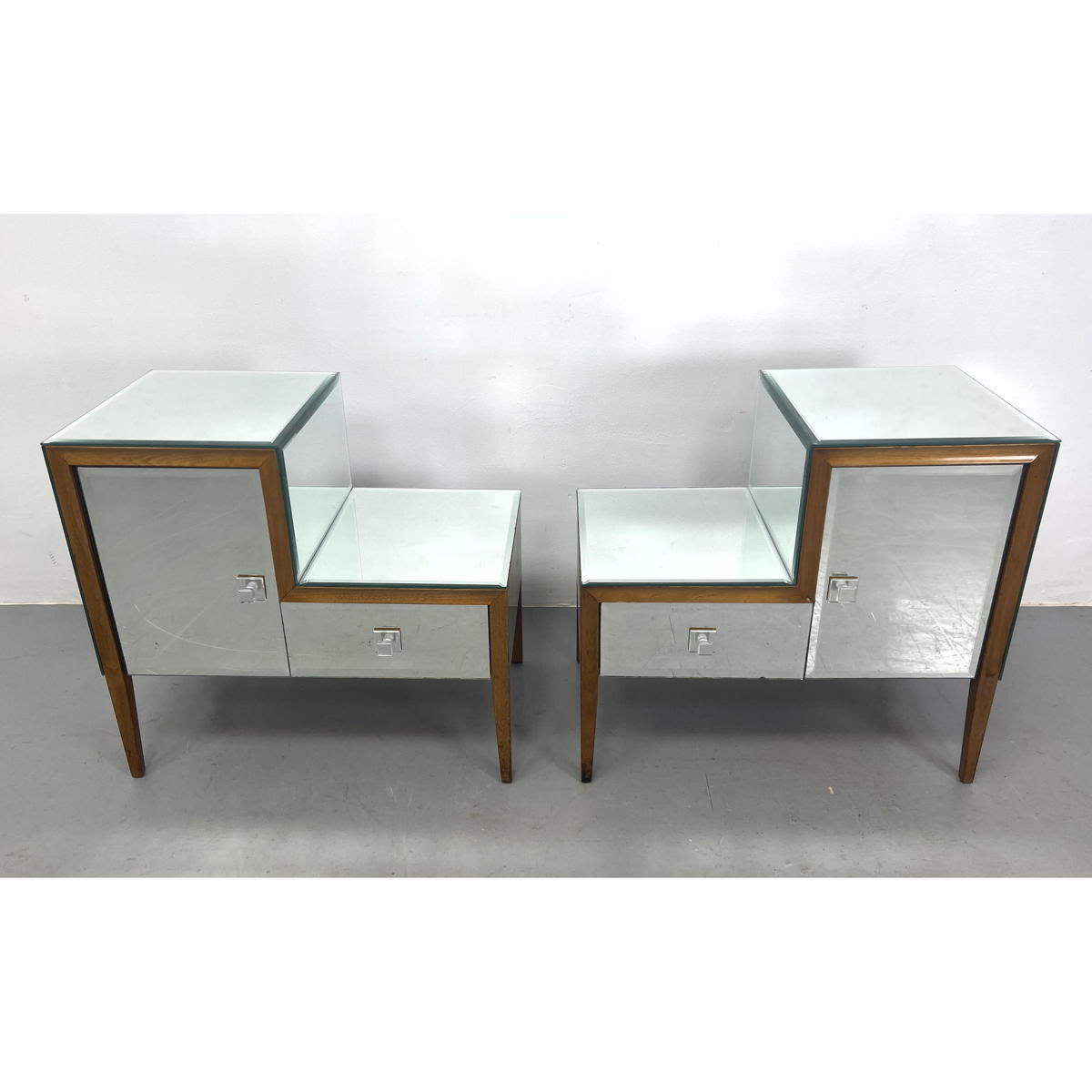 Pr Stepped Mirrored Side End Tables  2ff751