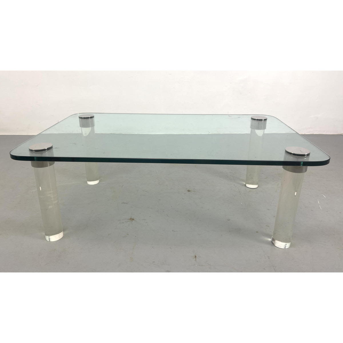 Glass Top Thick Lucite Rod Leg