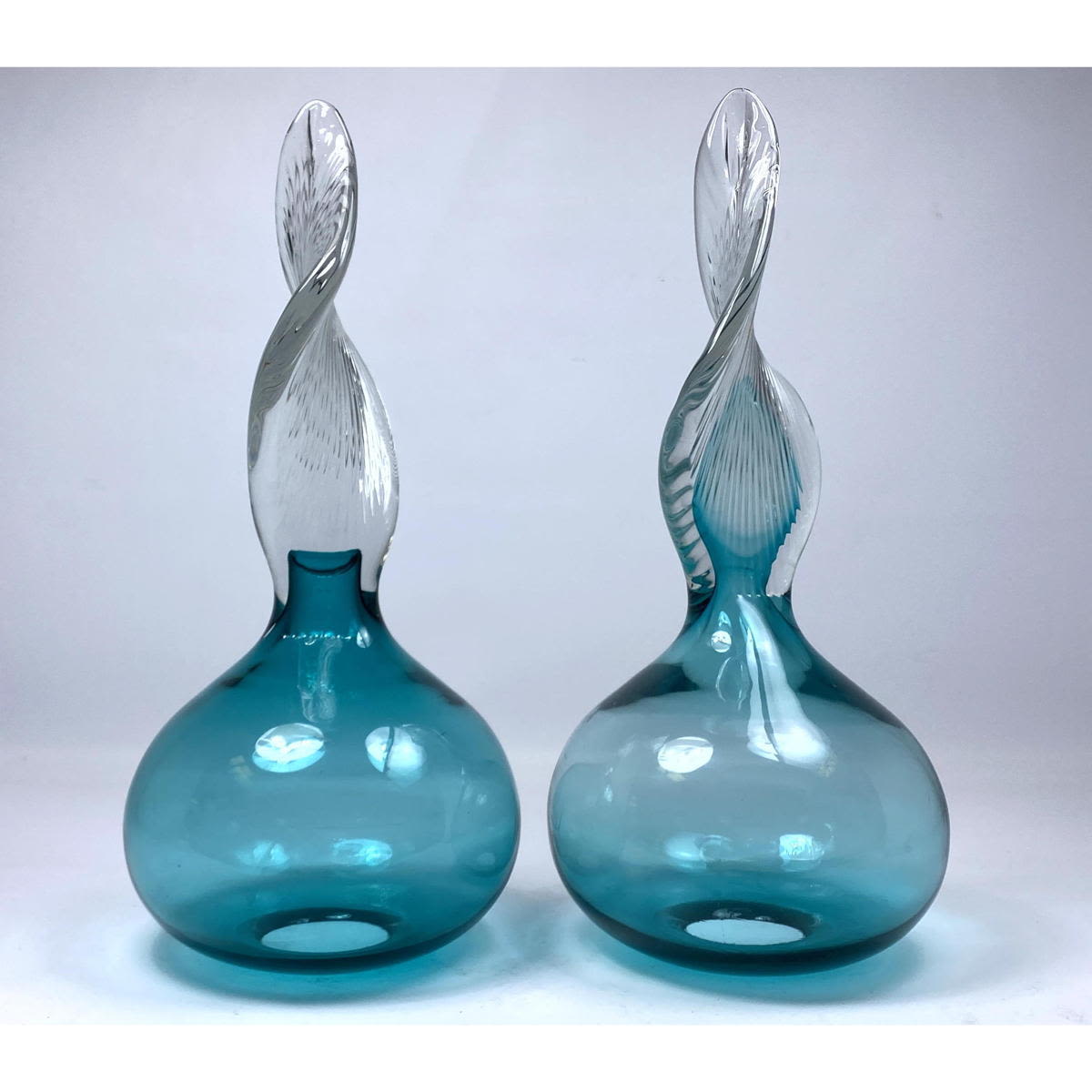 Pair Hand Blown Art Glass Sculptures  2ff786
