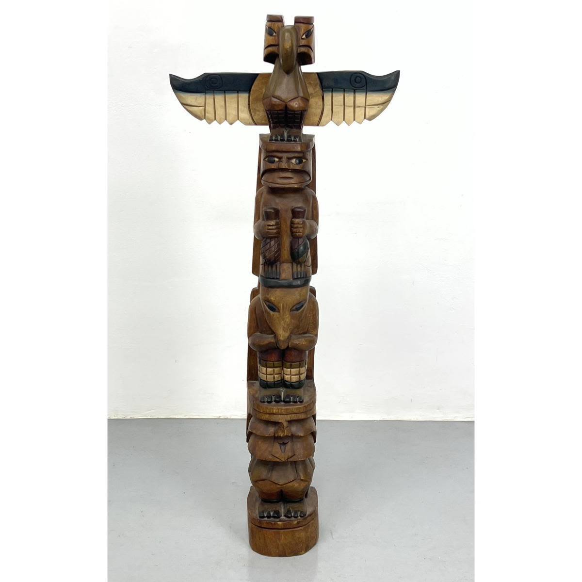 Carved Wood Figural Totem Pole