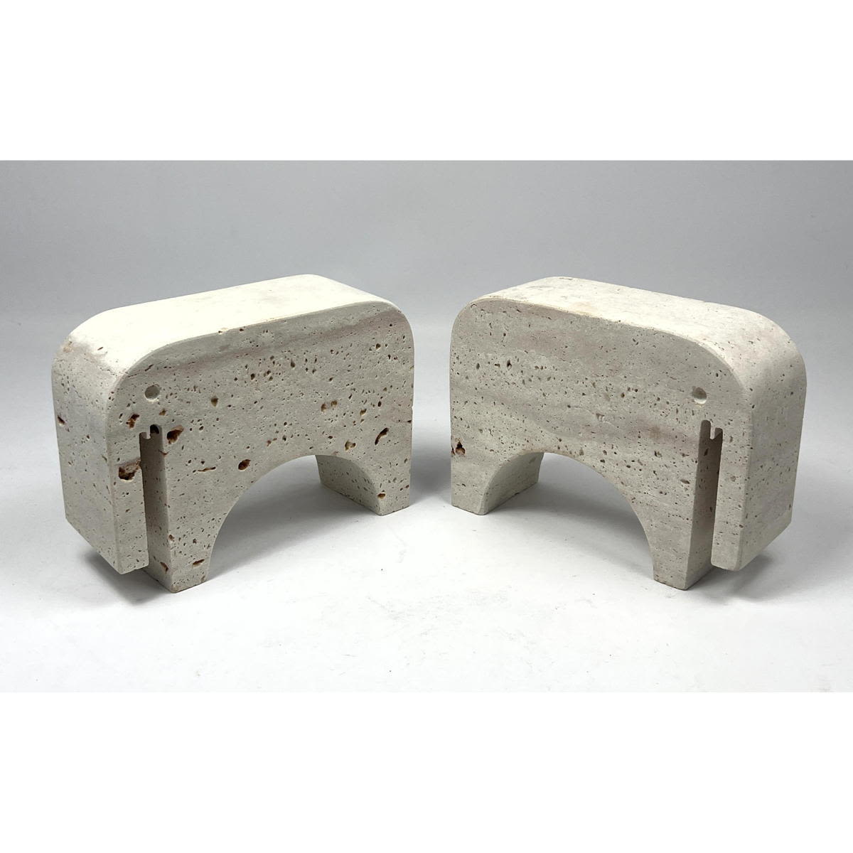 Pair Travertine Elephant Bookends.