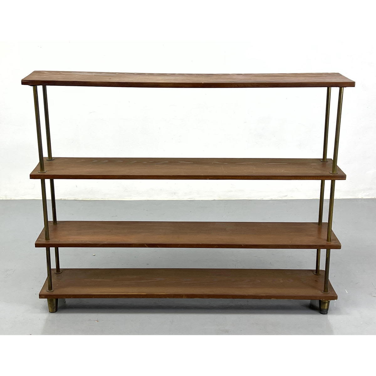 Modernist Wood and Brass Four Shelf