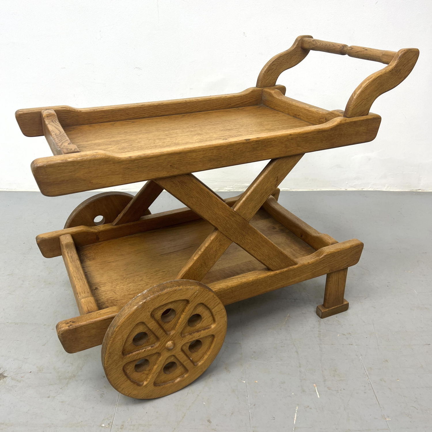 Rustic oak bar cart. 

Dimensions: