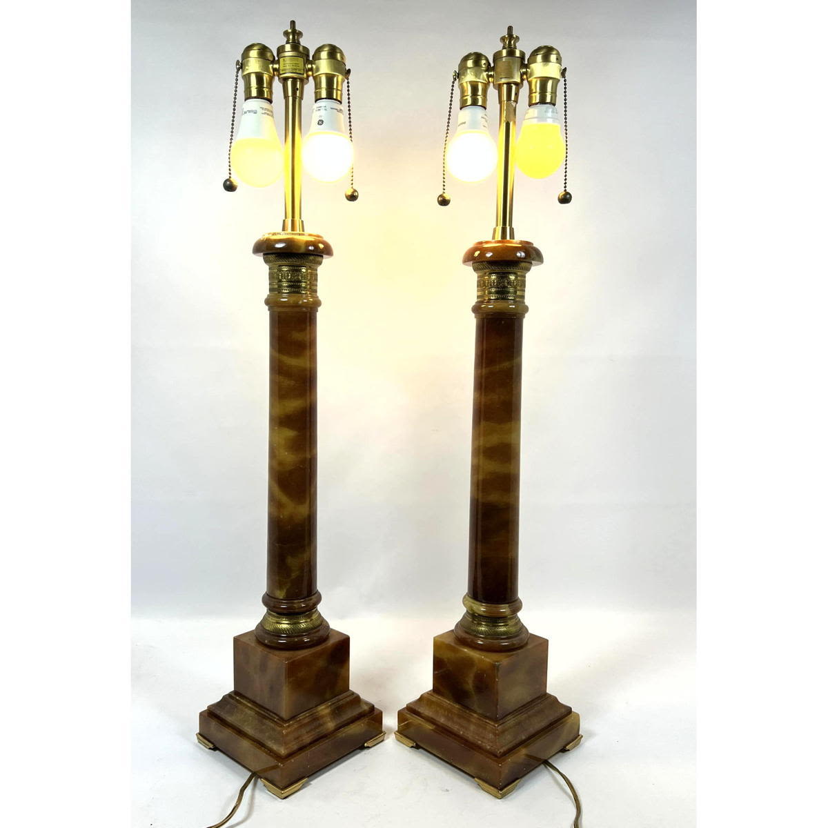 Pr Marbro Amber Alabaster Table Lamps.