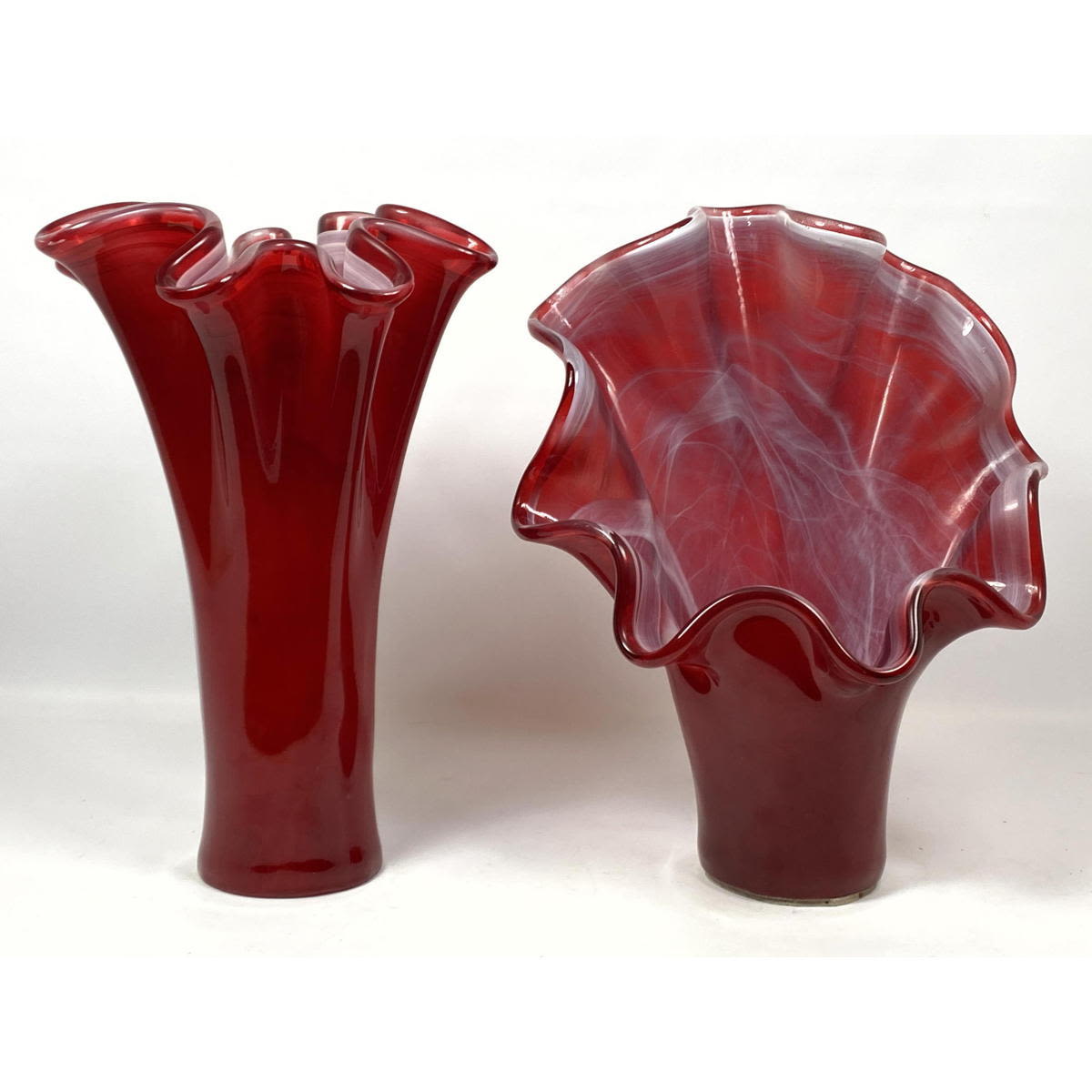 2pc Murano Italian Red Art Glass