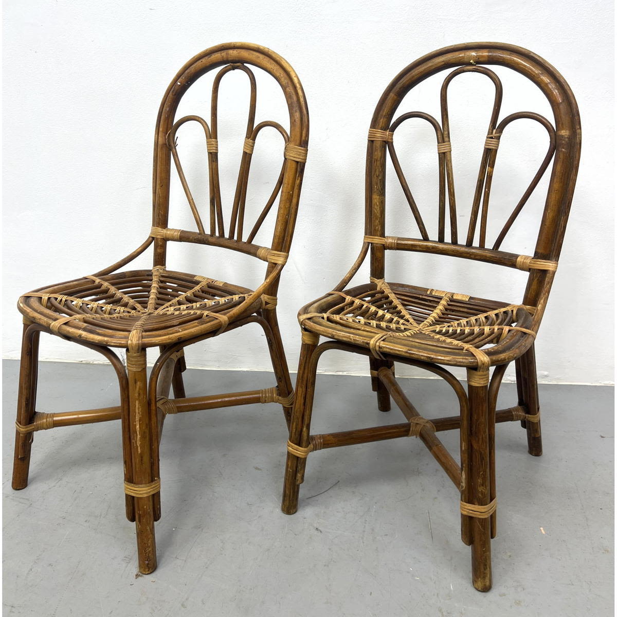 Pair Wicker and Bamboo Chairs.
