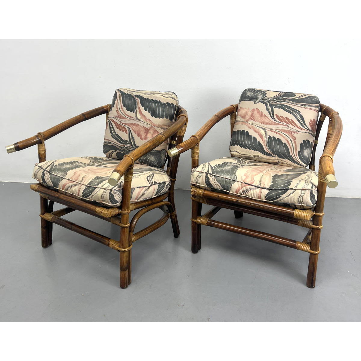 Pair Rattan Bamboo Lounge Chairs  2ff8d6
