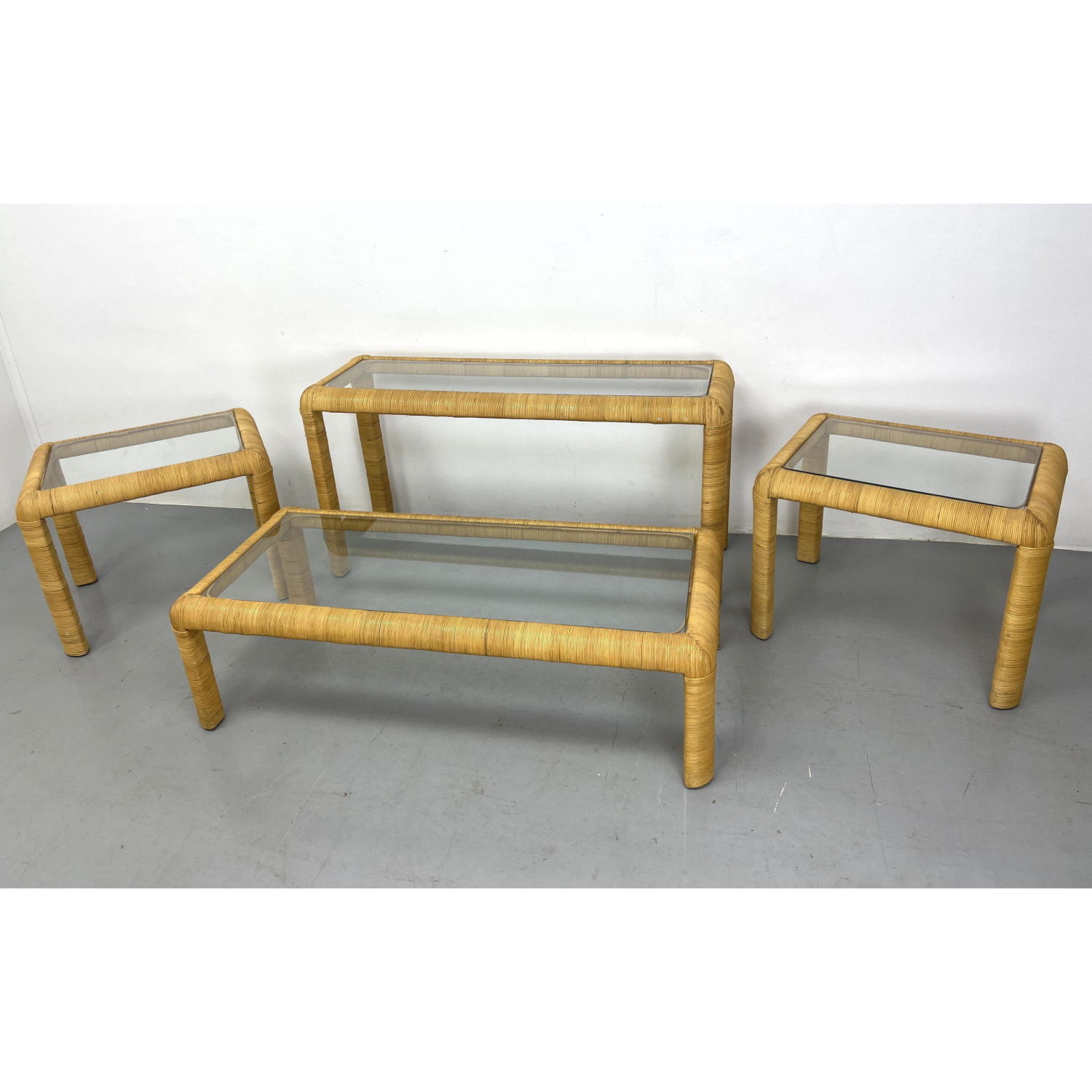 4pc wrapped rattan and glass Table 2ff8d7