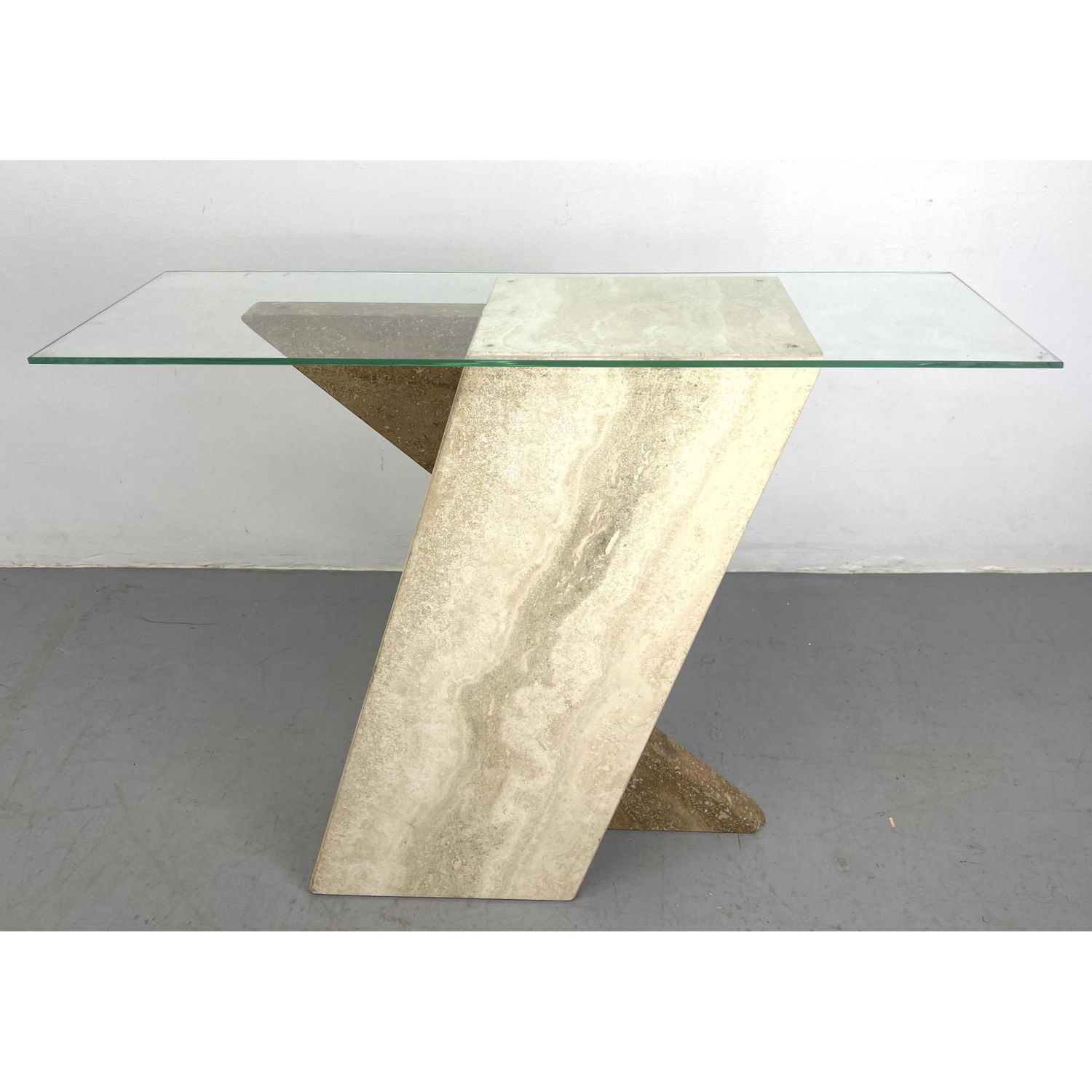 Travertine cantilever console table