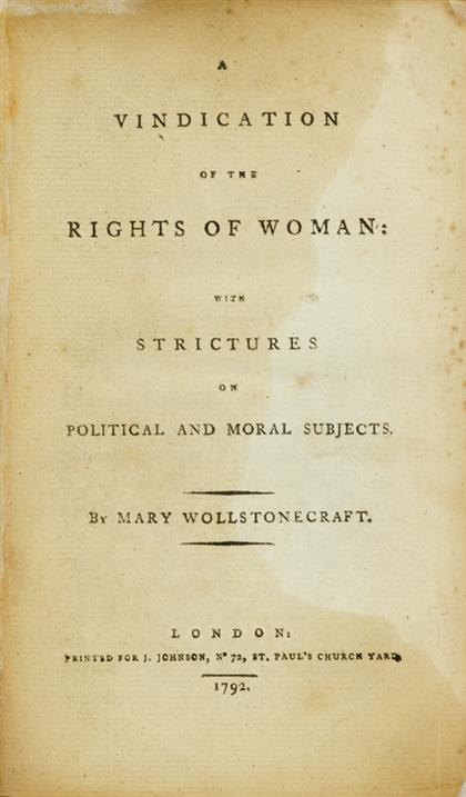 1 vol.  Wollstonecraft, Mary. A Vindication