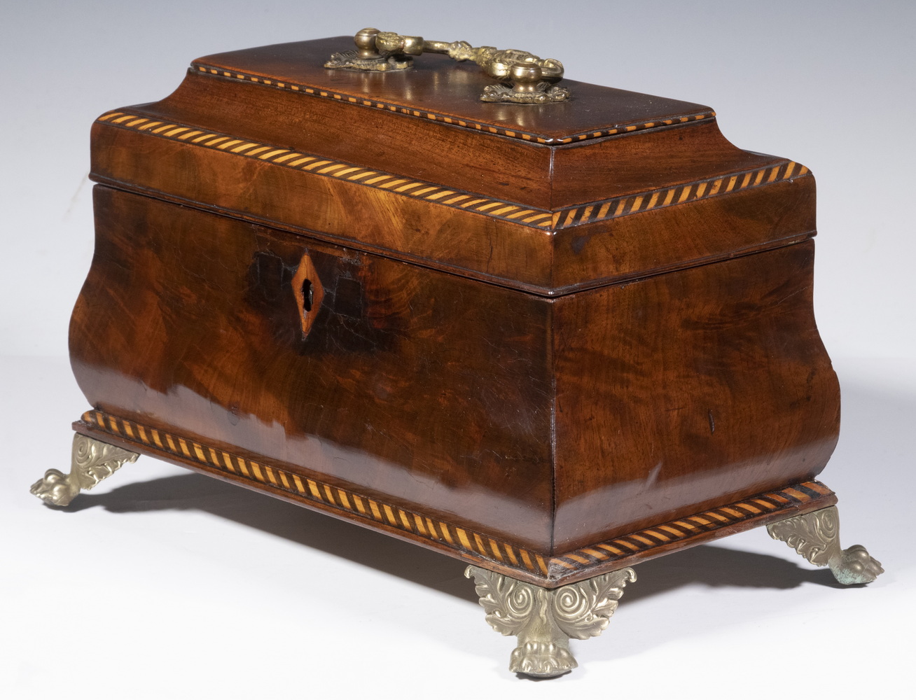 MAHOGANY BOMBE FORM TEA CADDY English