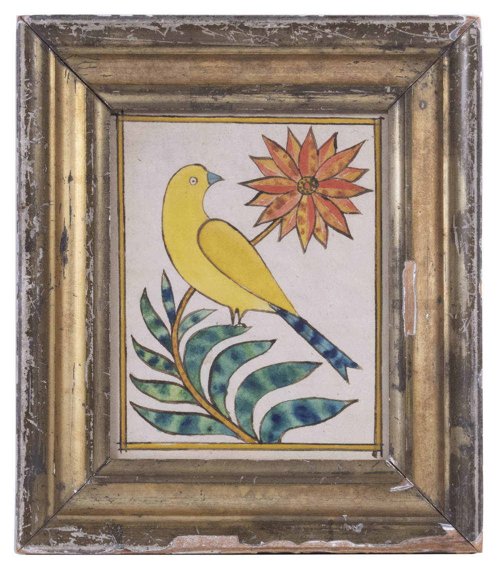 NEW ENGLAND FOLK ART PAINTING OF A YELLOW