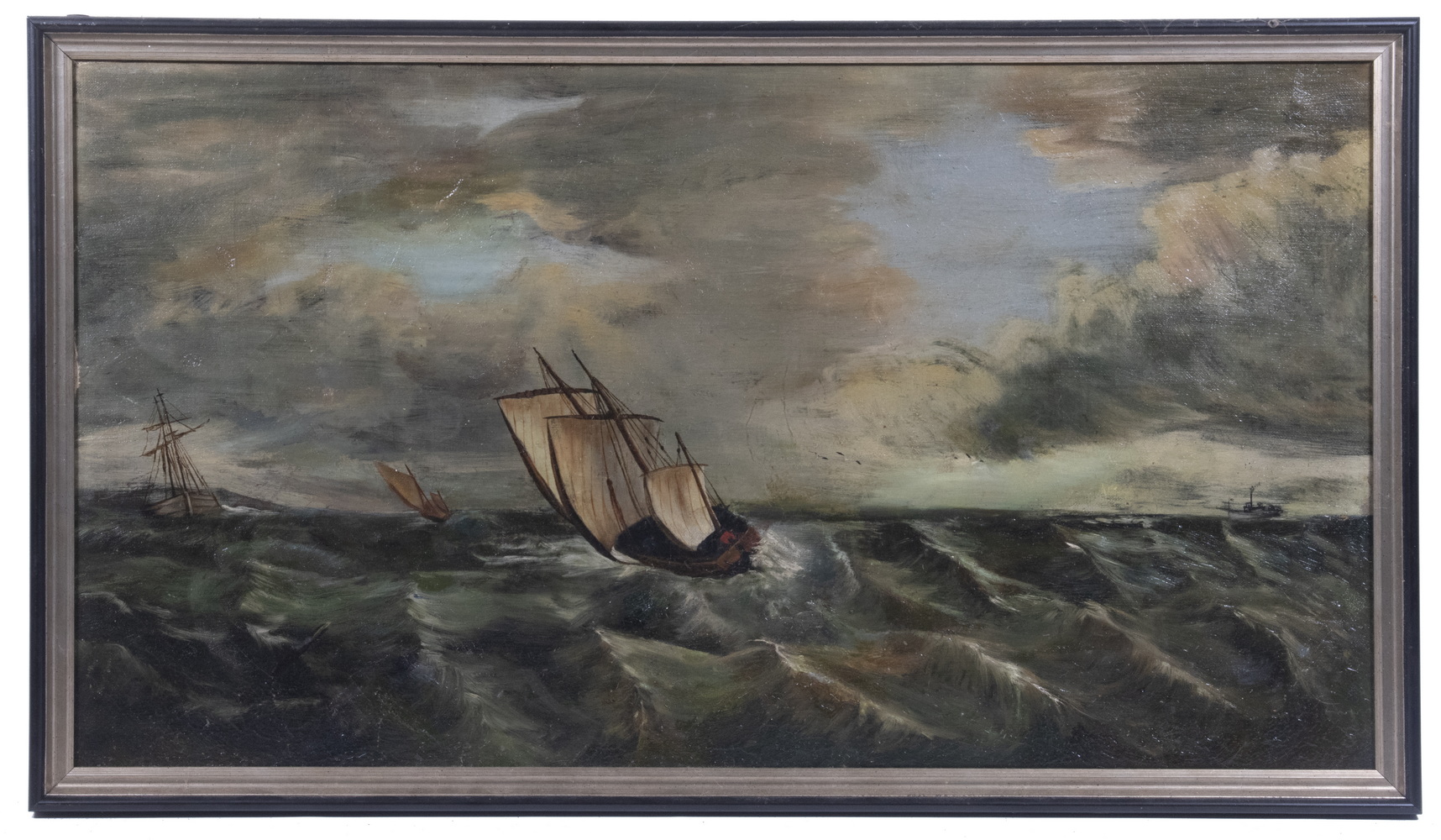 19TH C. SEASCAPE PAINTING Running