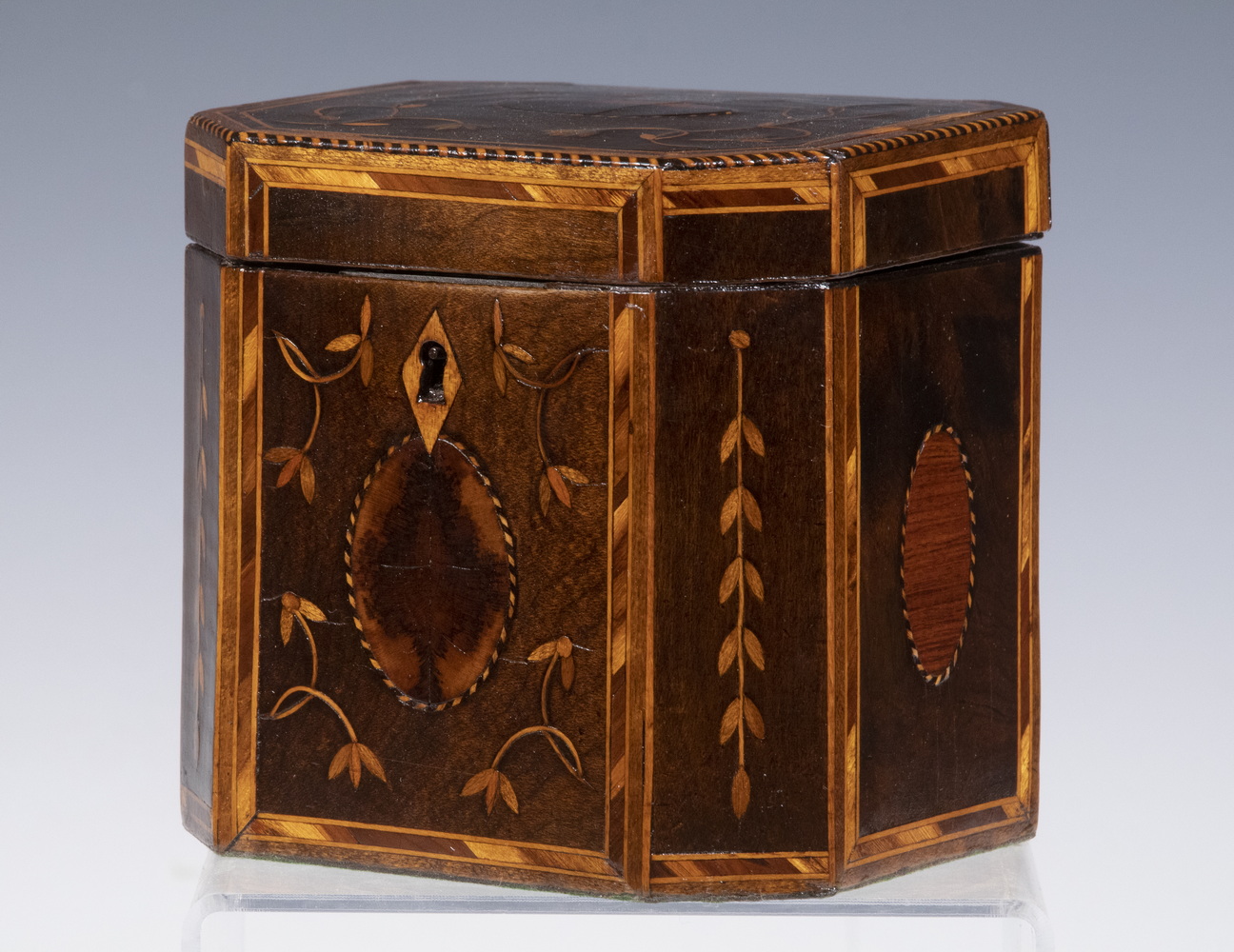 PETITE INLAID TEA CADDY 19th c. English