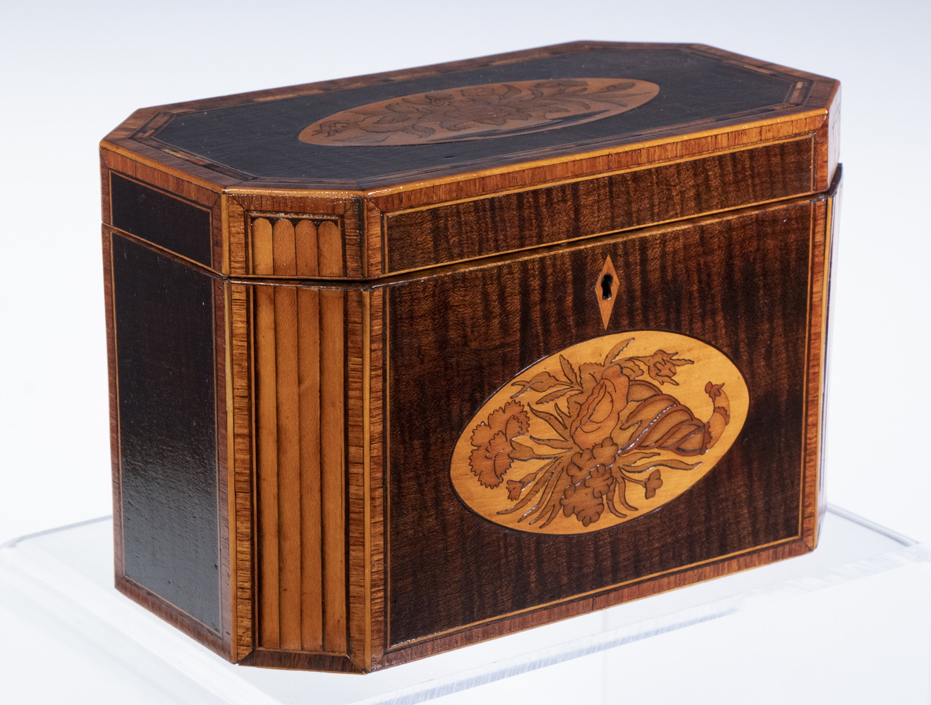 FLORAL INLAID TEA CADDY 19th c  3021aa