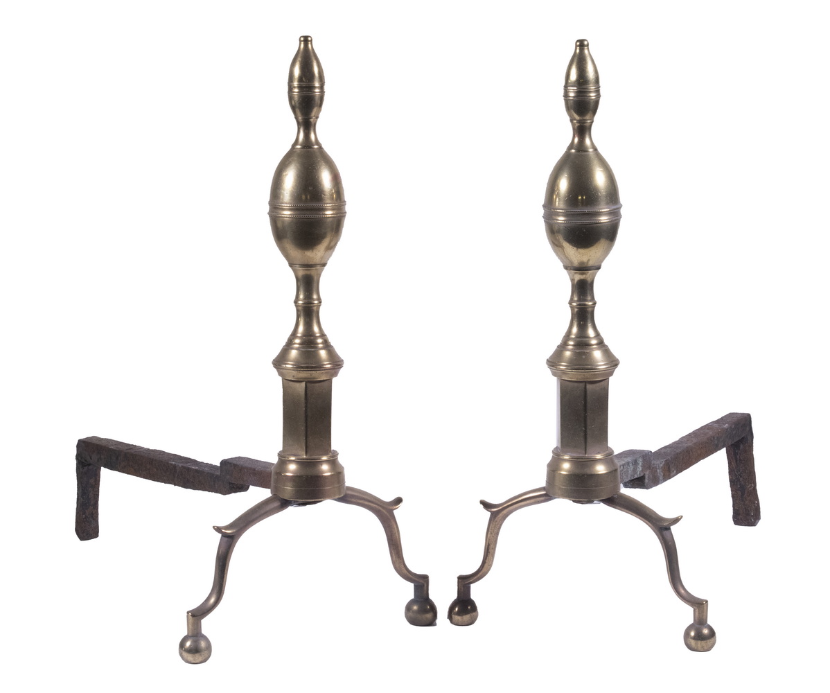 PR DOUBLE LEMON TOP ANDIRONS Pair 3022ac