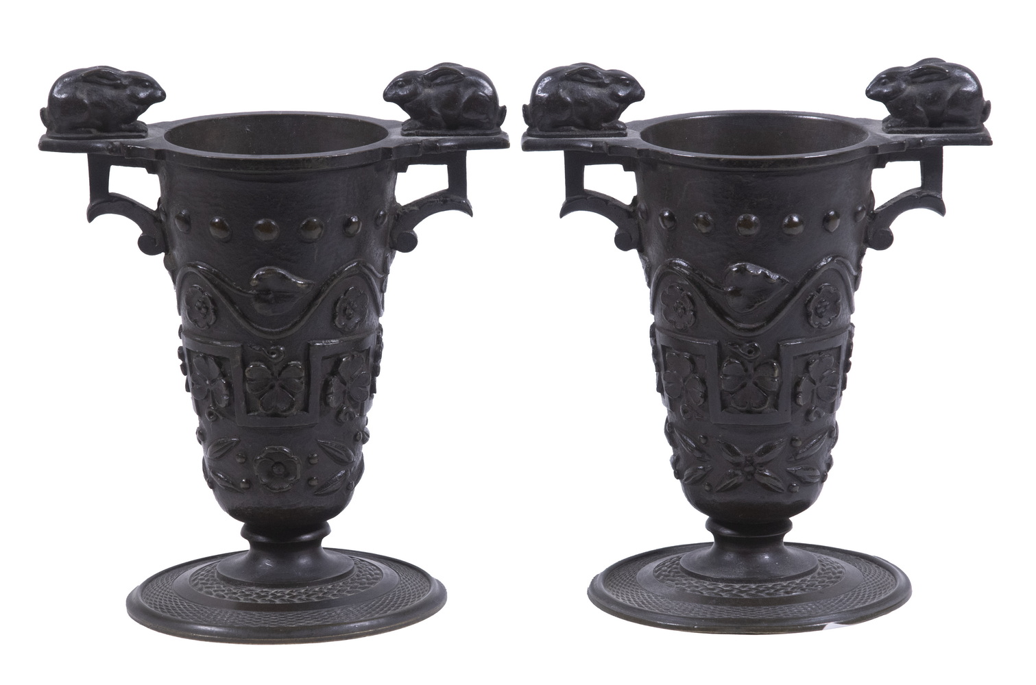 PAIR OF MINIATURE BRONZE VASES