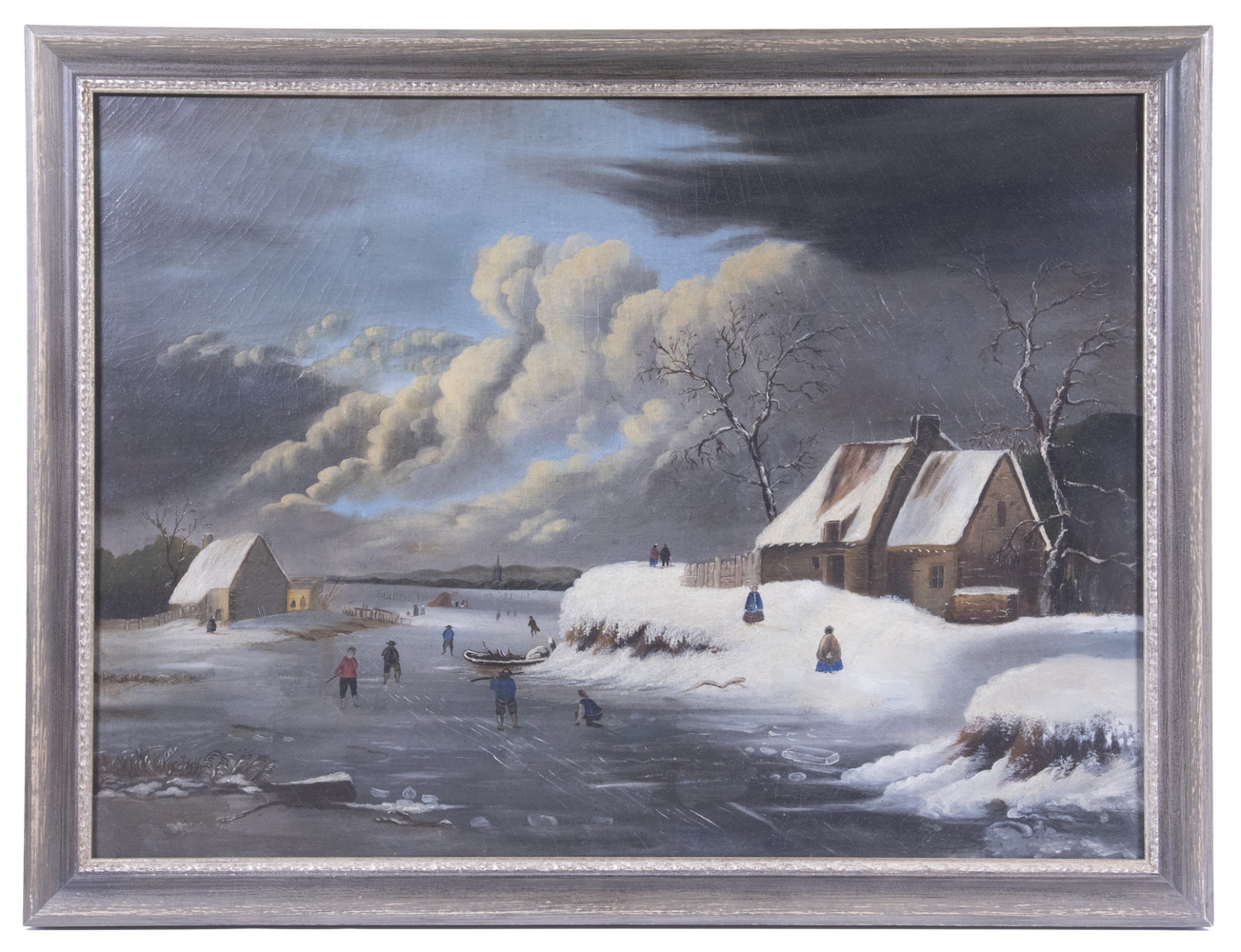 EARLY WINTERSCAPE PAINTING Skaters 3024b4