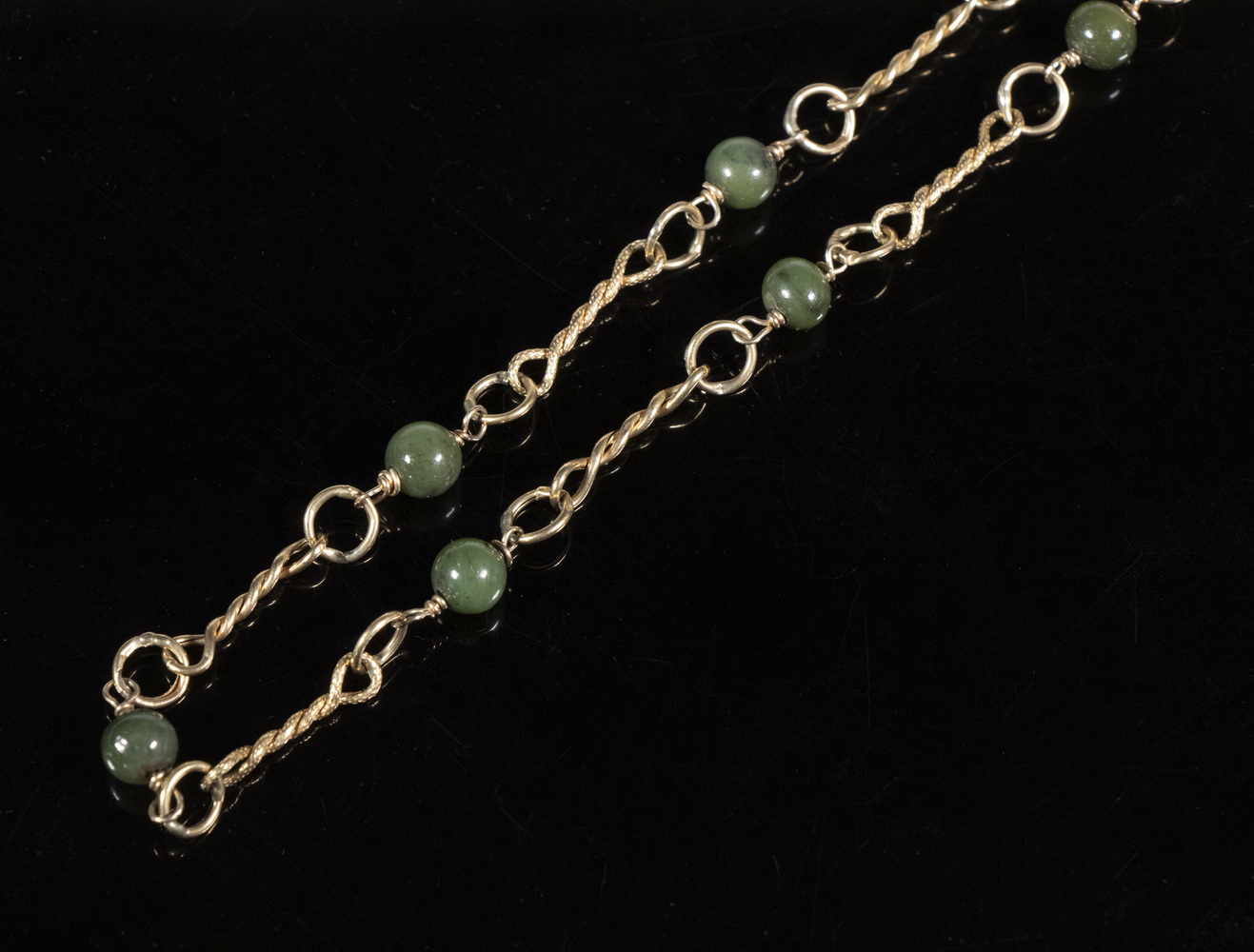 GOLD & JADE BEAD NECKLACE 14K Yellow