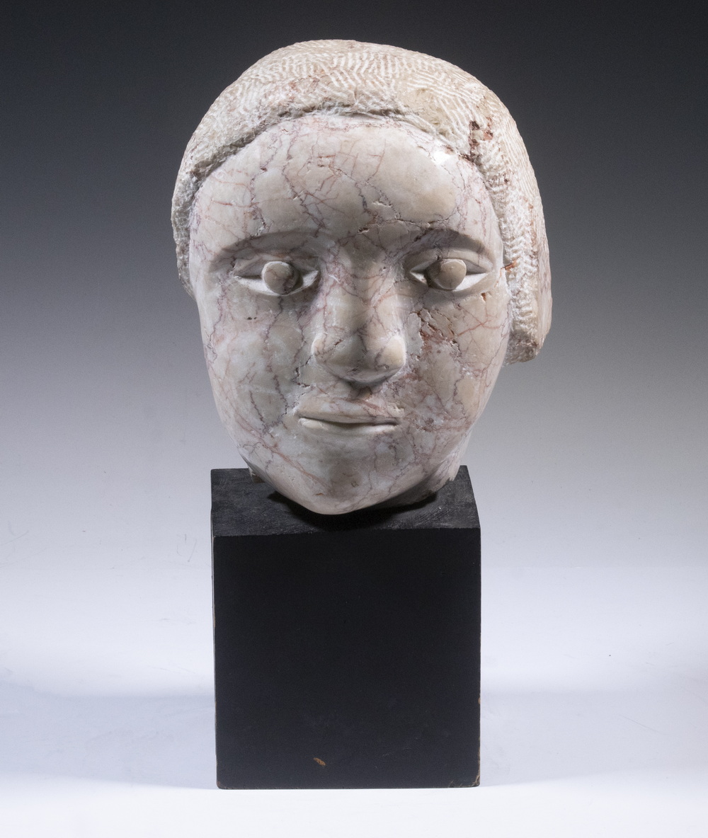 PINK WHITE CARVED MARBLE HEAD 30251e