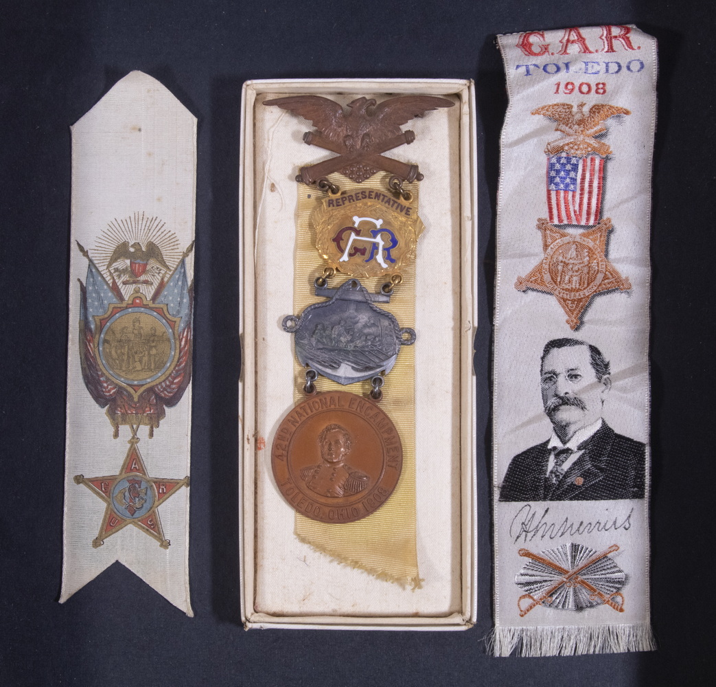 GAR 1908 ENCAMPMENT BADGE & RIBBONS