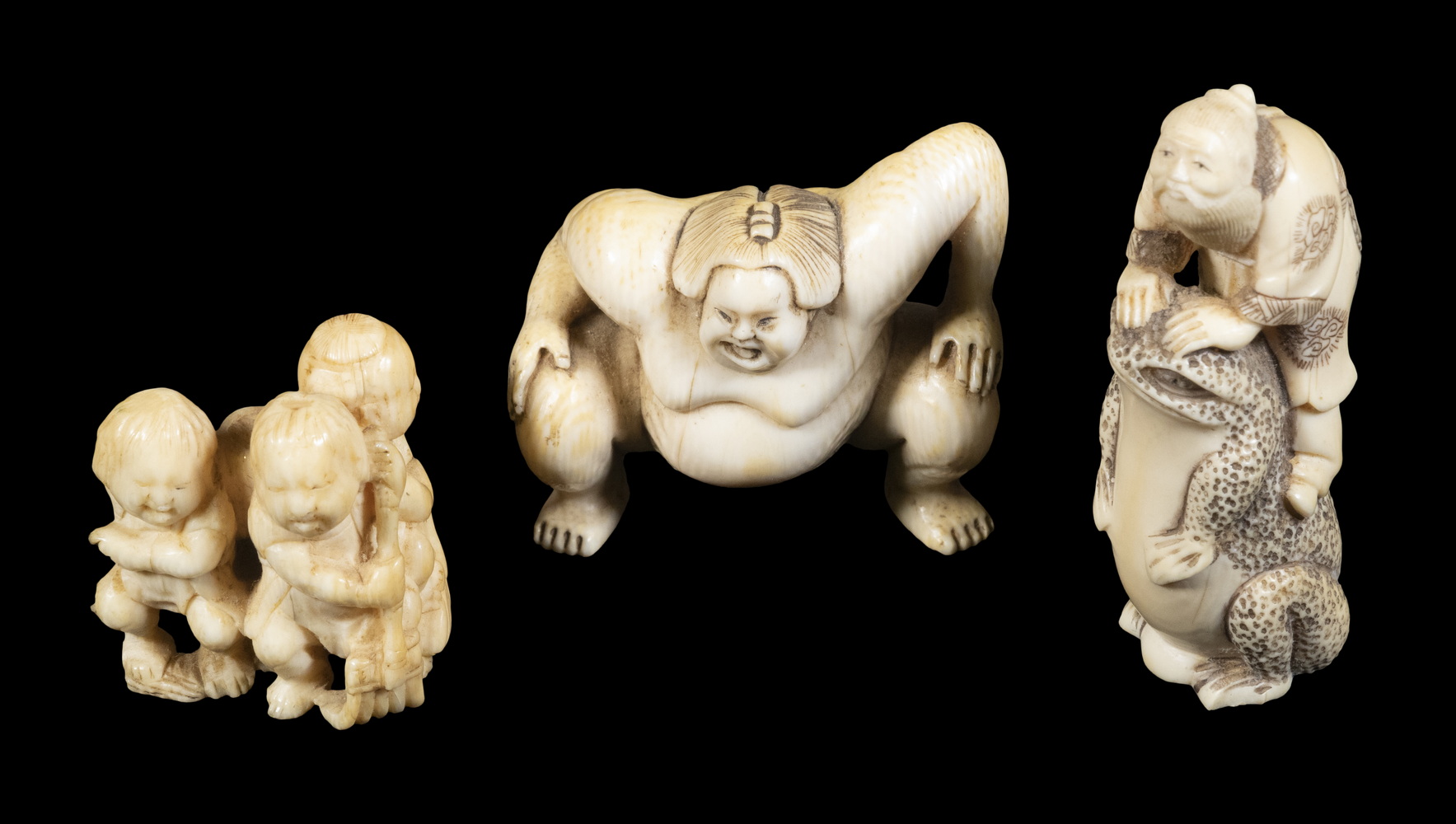  3 19TH C FIGURAL JAPANESE IVORY 30265e