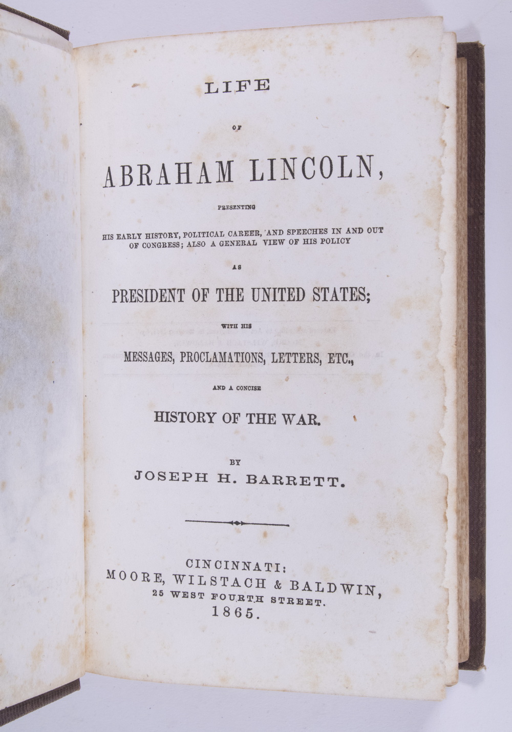 BARRETT 1864 LIFE OF LINCOLN, ONE