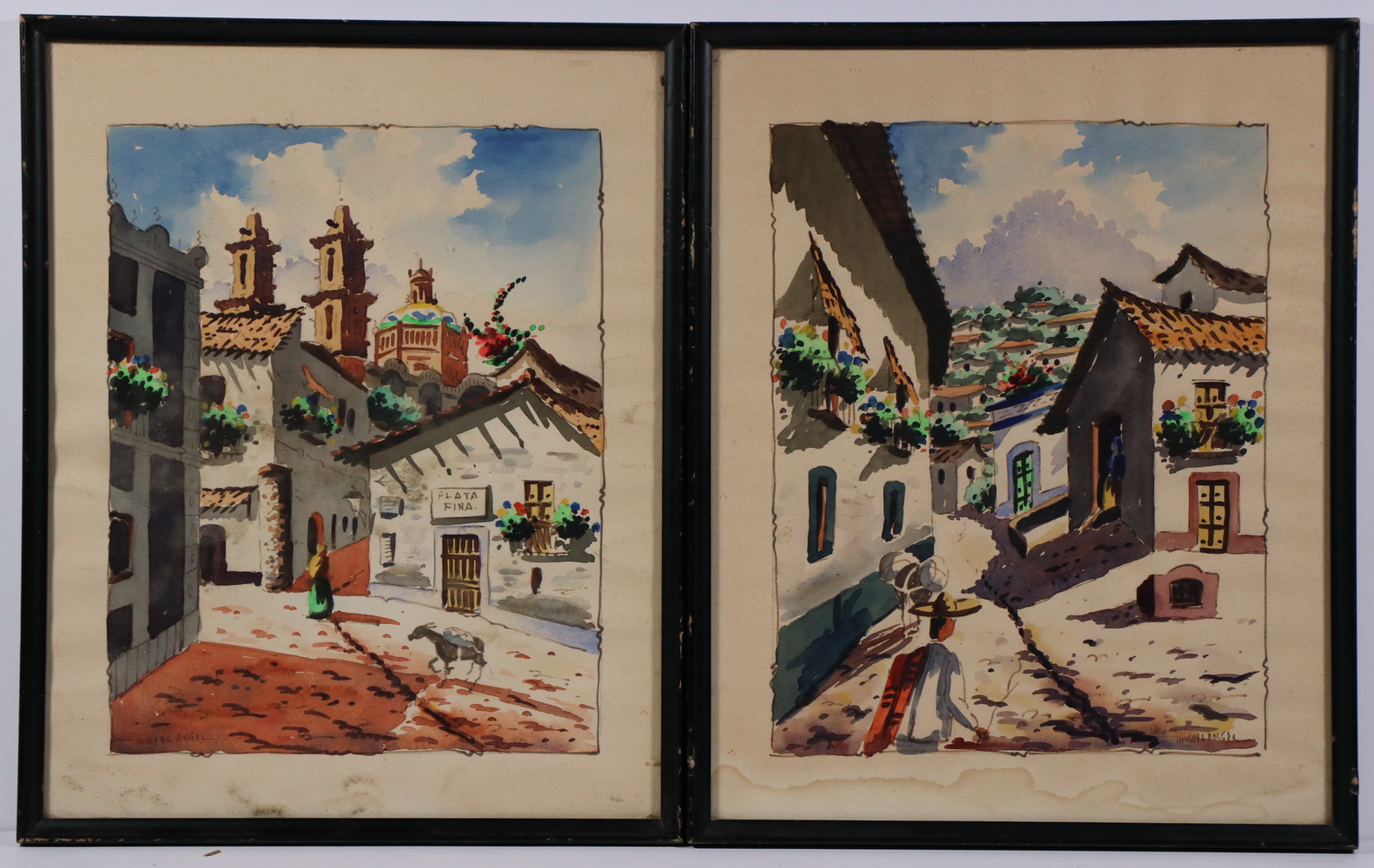 (2) WATERCOLOR VIEWS OF MEXICAN TOWNS