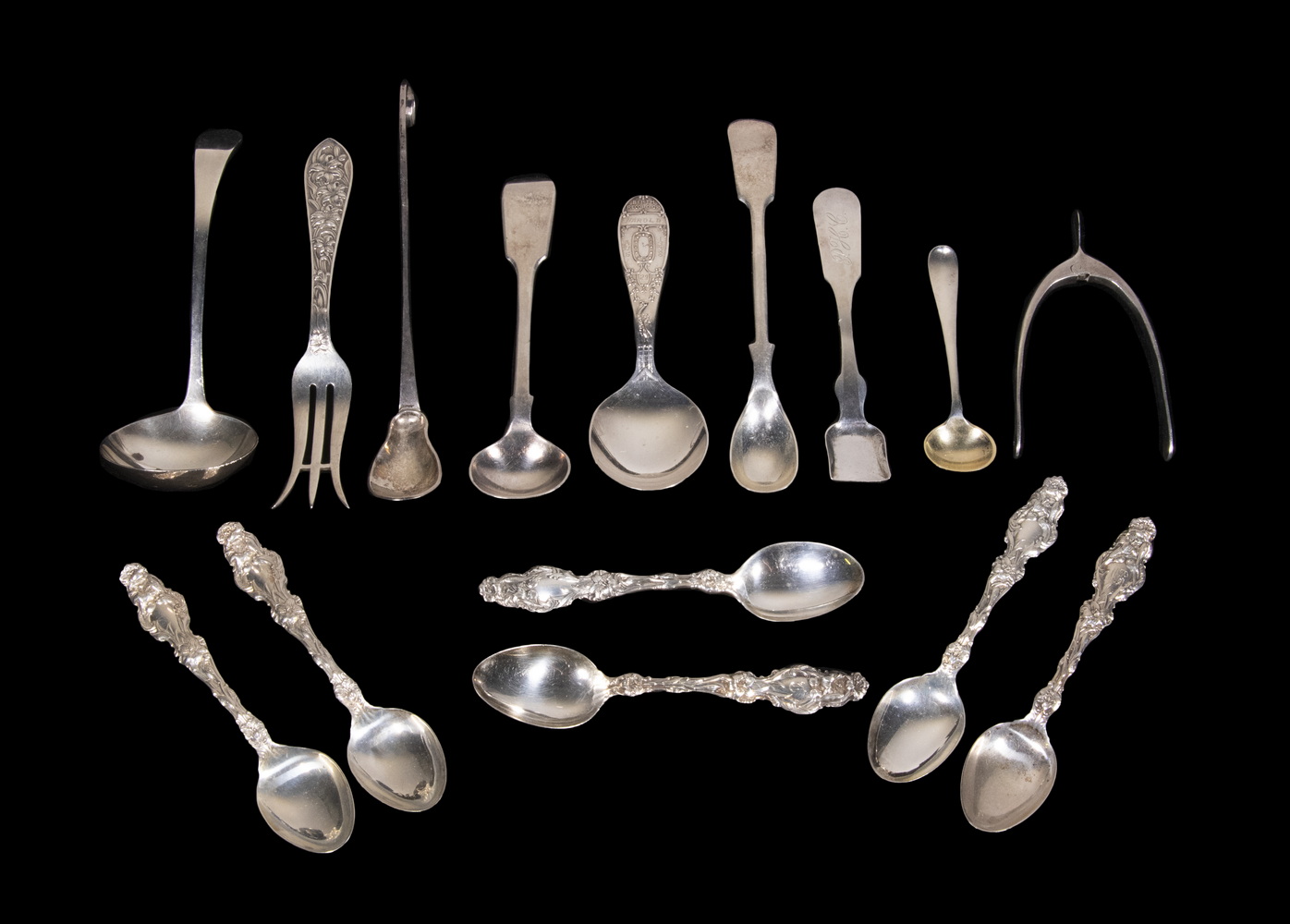 STERLING & SILVER-PLATE FLATWARE (15)